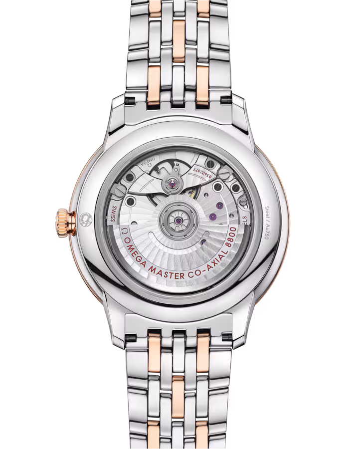 Omega De Ville Prestige 40 mm Linen Dial with Diamonds Stainless Steel and Sedna™ 18k Rose Gold Bracelet 434.20.40.20.59.001