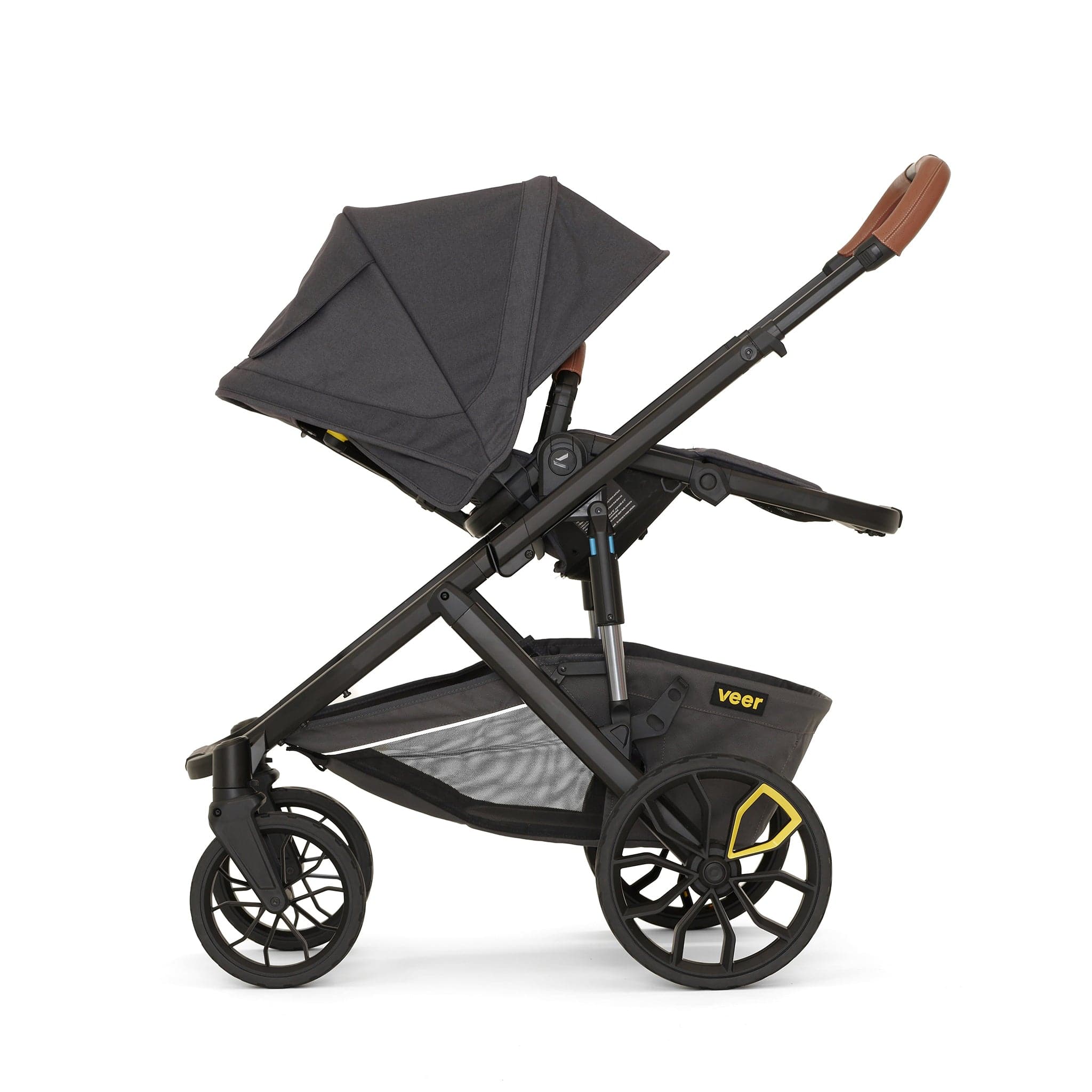 Veer Switch&Roll Luxe Single-to-Double Stroller with Leather Kit + Bassinet Bundle - Green Jasper
