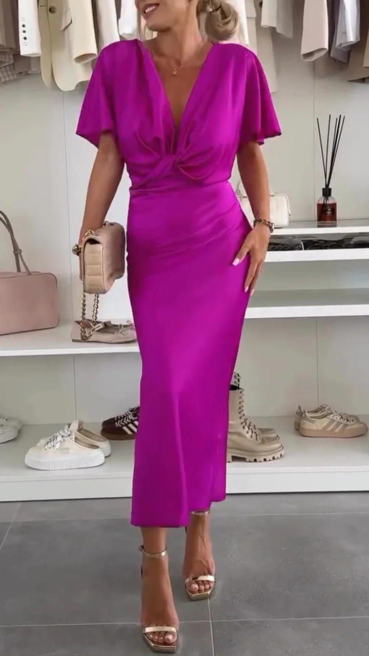 Women's V-neck Twisted Slim Fit Temperament Commuter Dress