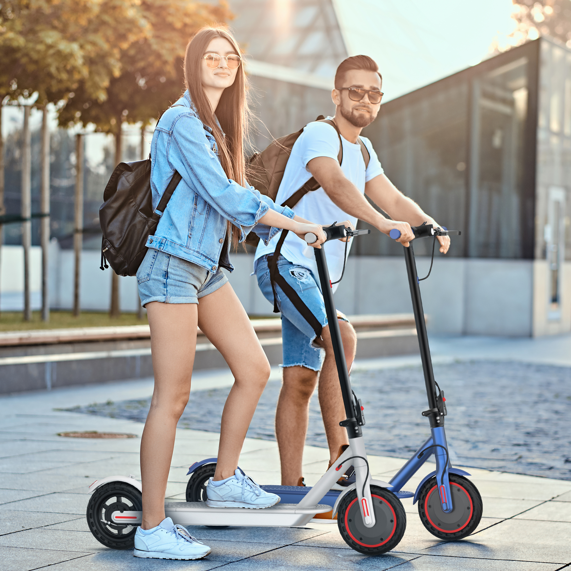 AOVOPRO ES80 Electric Scooter 350W Dual Brake App LCD Display Waterproof Foldable Blue-US