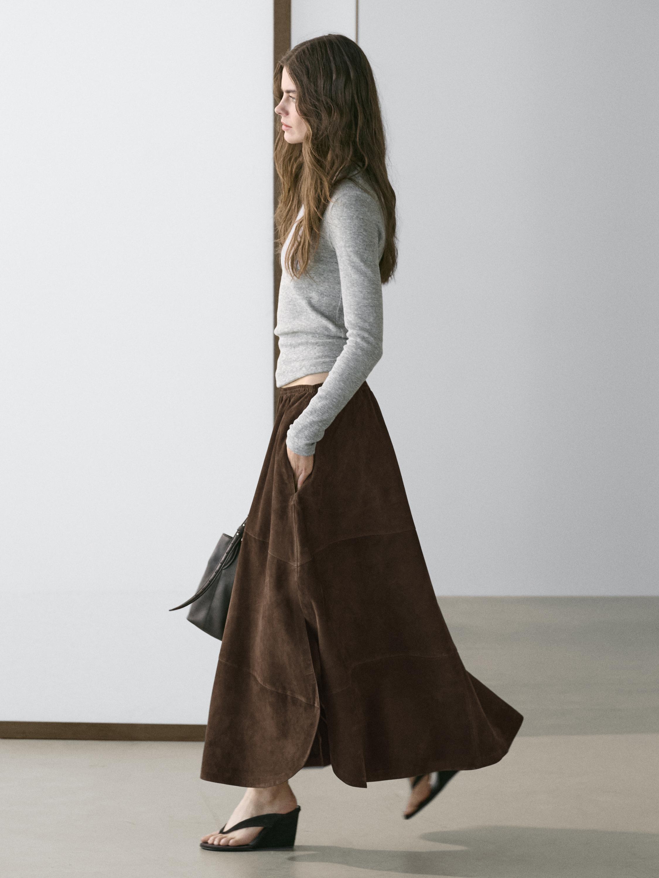 Falda midi piel ante