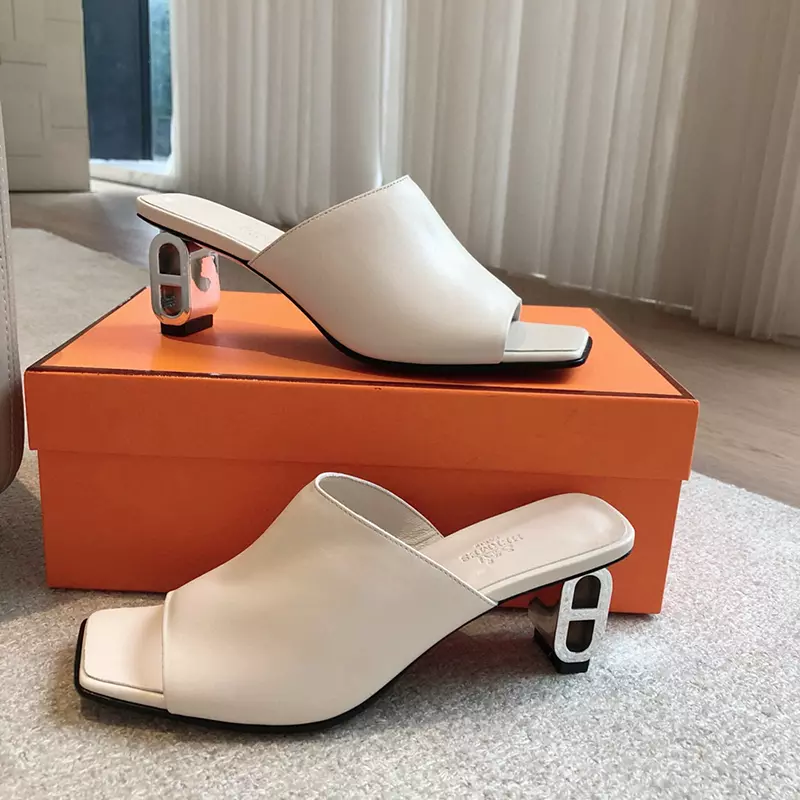 Fashion High Quality 6cm Heel Real Leather Slippers LX-872309