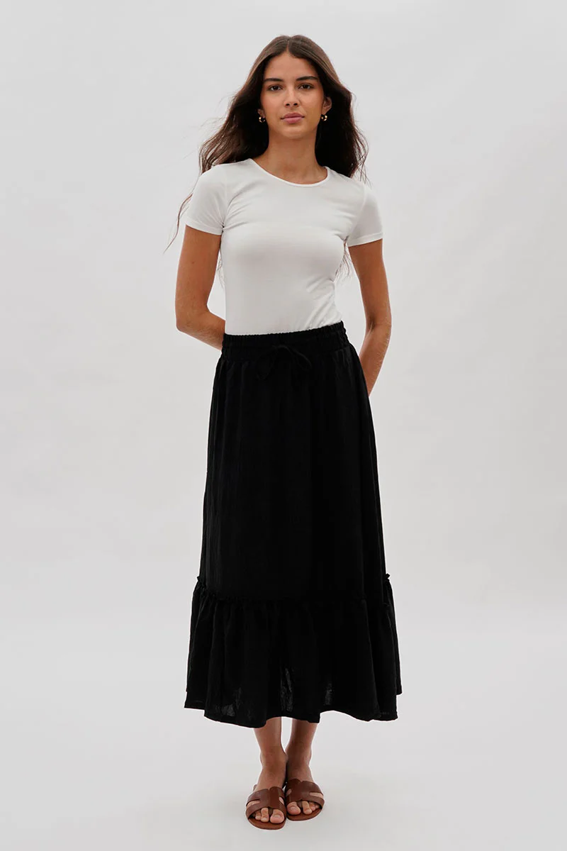 Vintage Tiered Cinched Skirt - Black