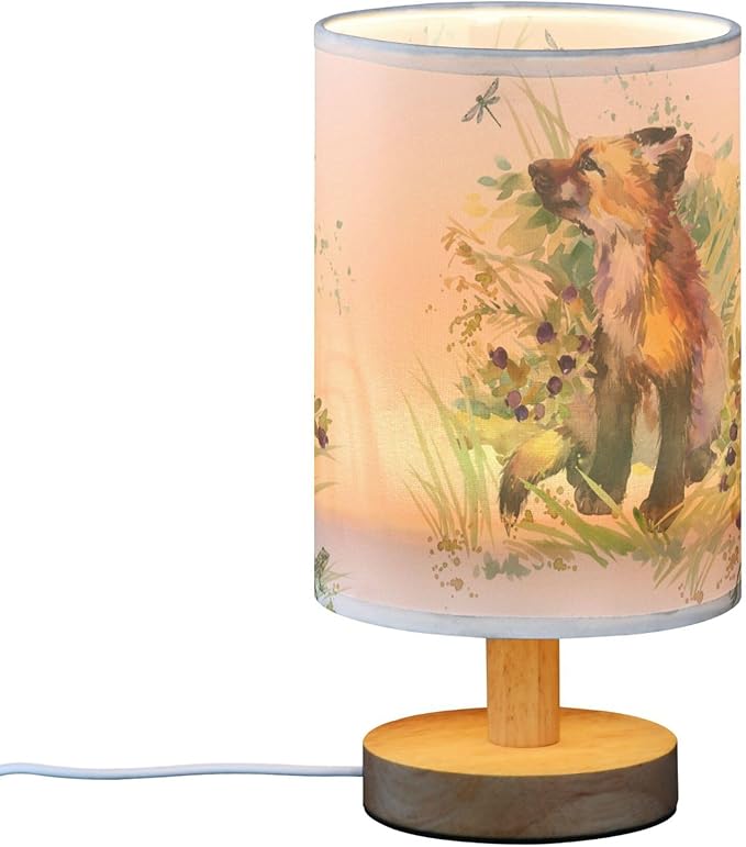 Table Lamp Fox Animal Dragonfly Frog in Floral Grass Woodland Nightstand Lamp