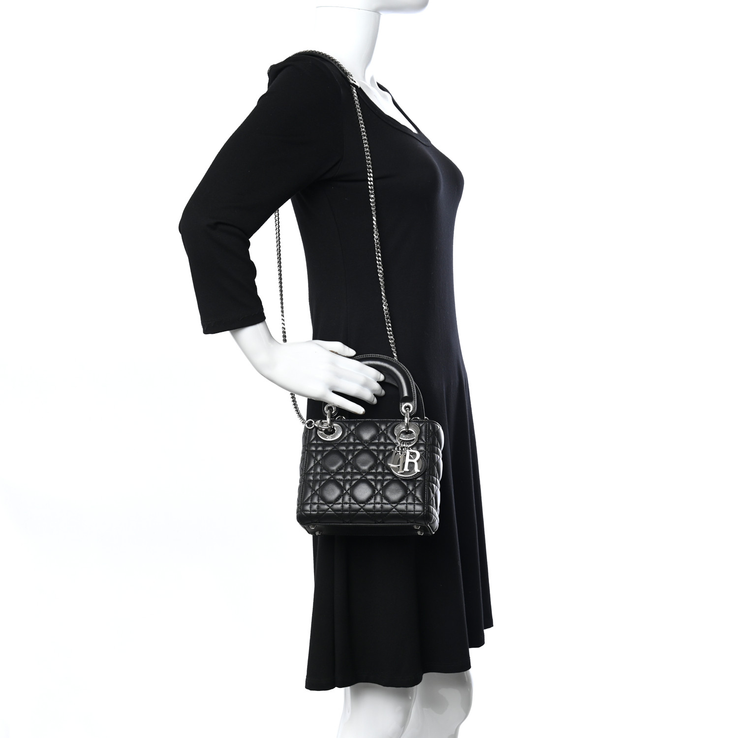 Lambskin Cannage Mini Lady  Black（6.5 x 6 x 3 in）