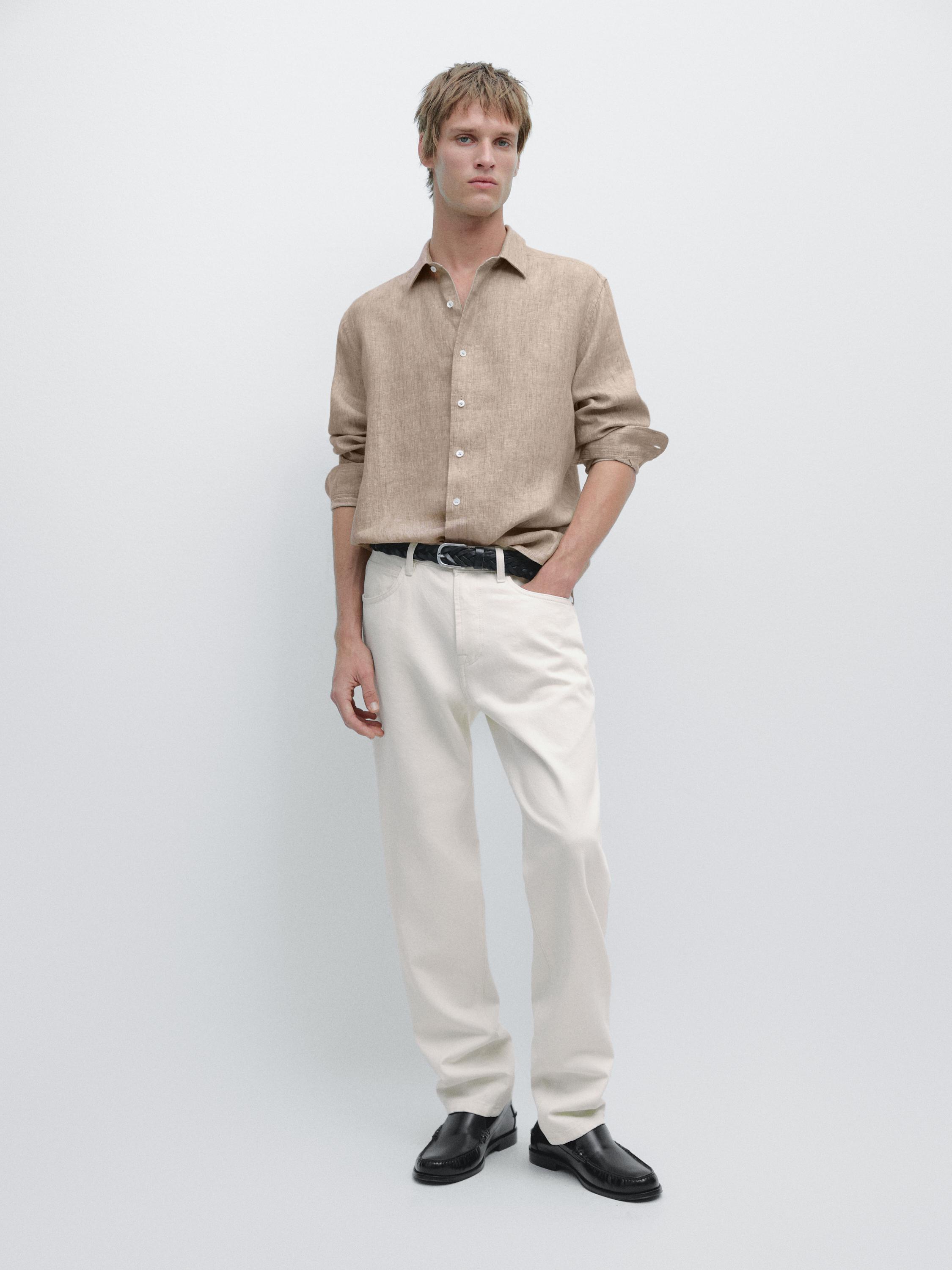 Camisa regular fit 100% lino