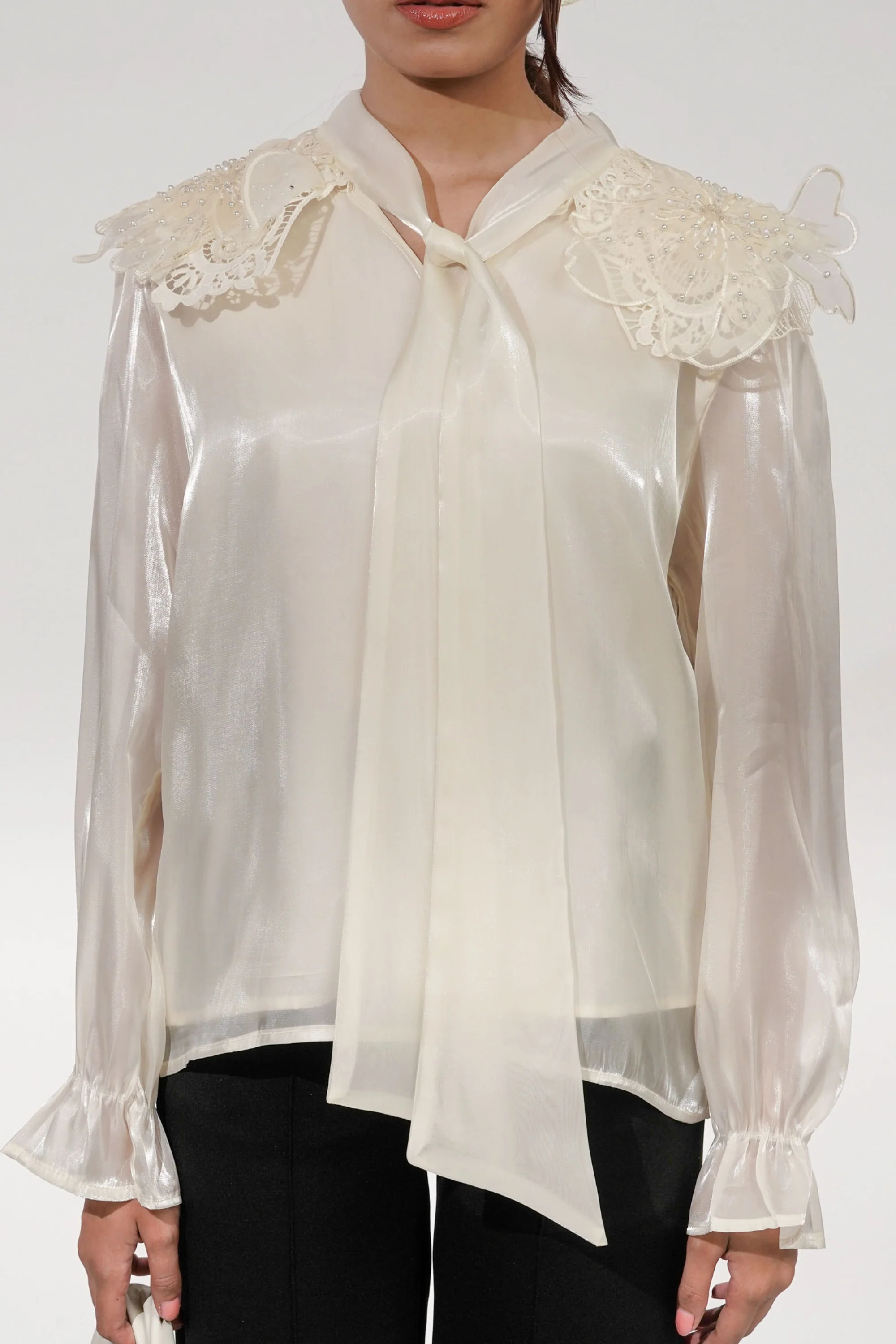 Pearl Flower Embroidered Tissue Top