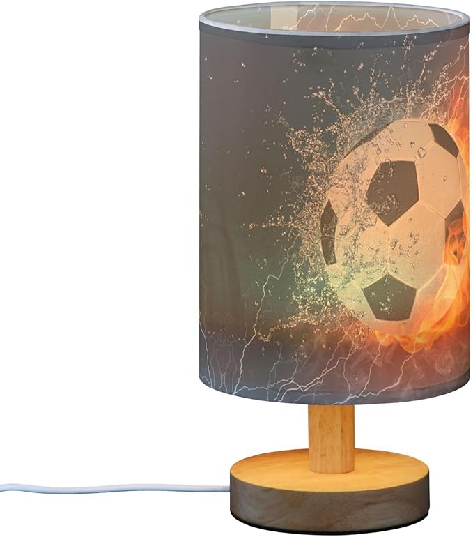 Table Lamp Soccer Ball in Fire Flame Water Sport Design American Football Nightstand Lamp