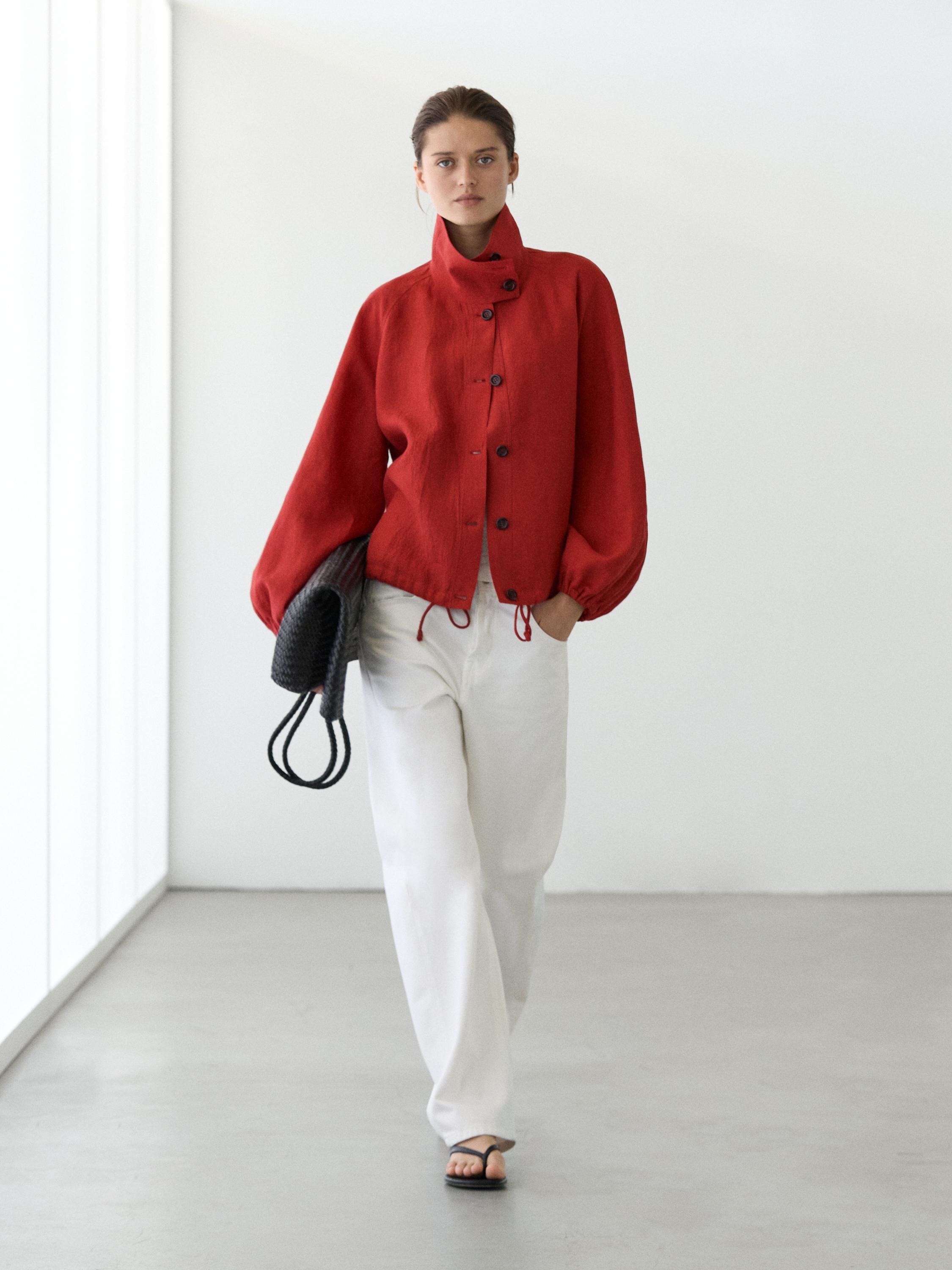 Chaqueta bomber abullonada lino