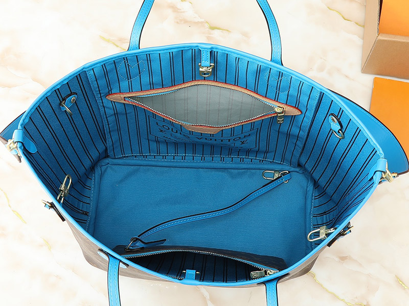 12.6″x11.4″x6.7″ Leather Brown Prints Blue Linning Double-sided available Tote bag BB-921469