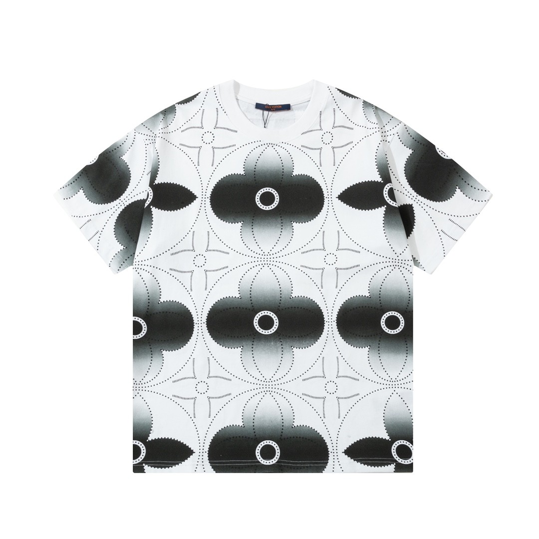 LV Watercolor four-leaf grass water-dyed t-shirt