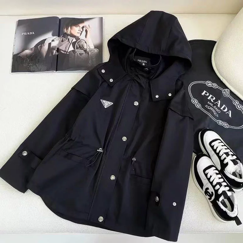Triangle decoration medium long windbreaker WT-813066