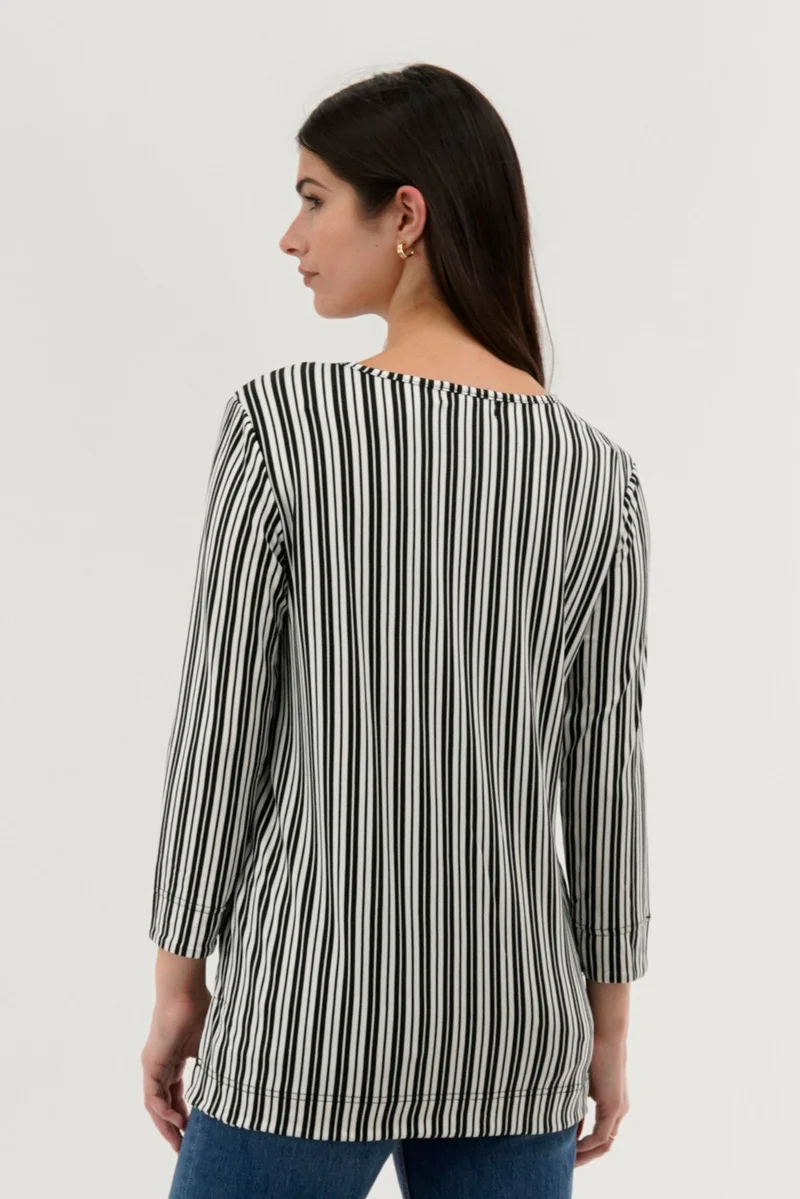 Striped 3/4 Sleeve Blouse - Black