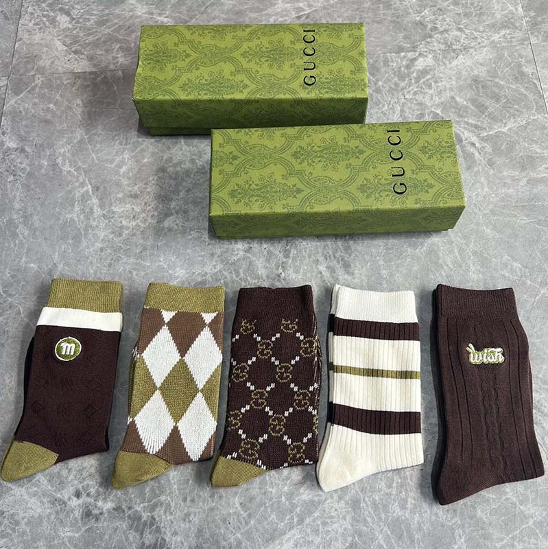 Set of 5 Pairs of Cotton Anti-bacterial Crew Socks WZ-924000170