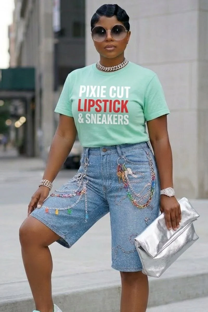 Pixie Cut, Lipsitck, & Sneakers Tshirt-Mint