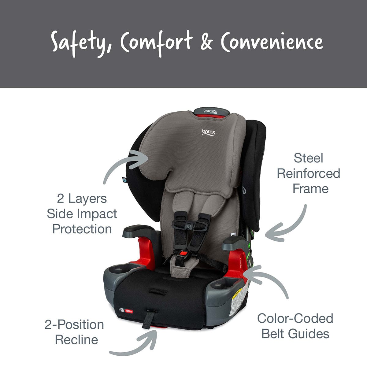 Britax Grow With You ClickTight Harness Booster Car Seat - Grey Contour