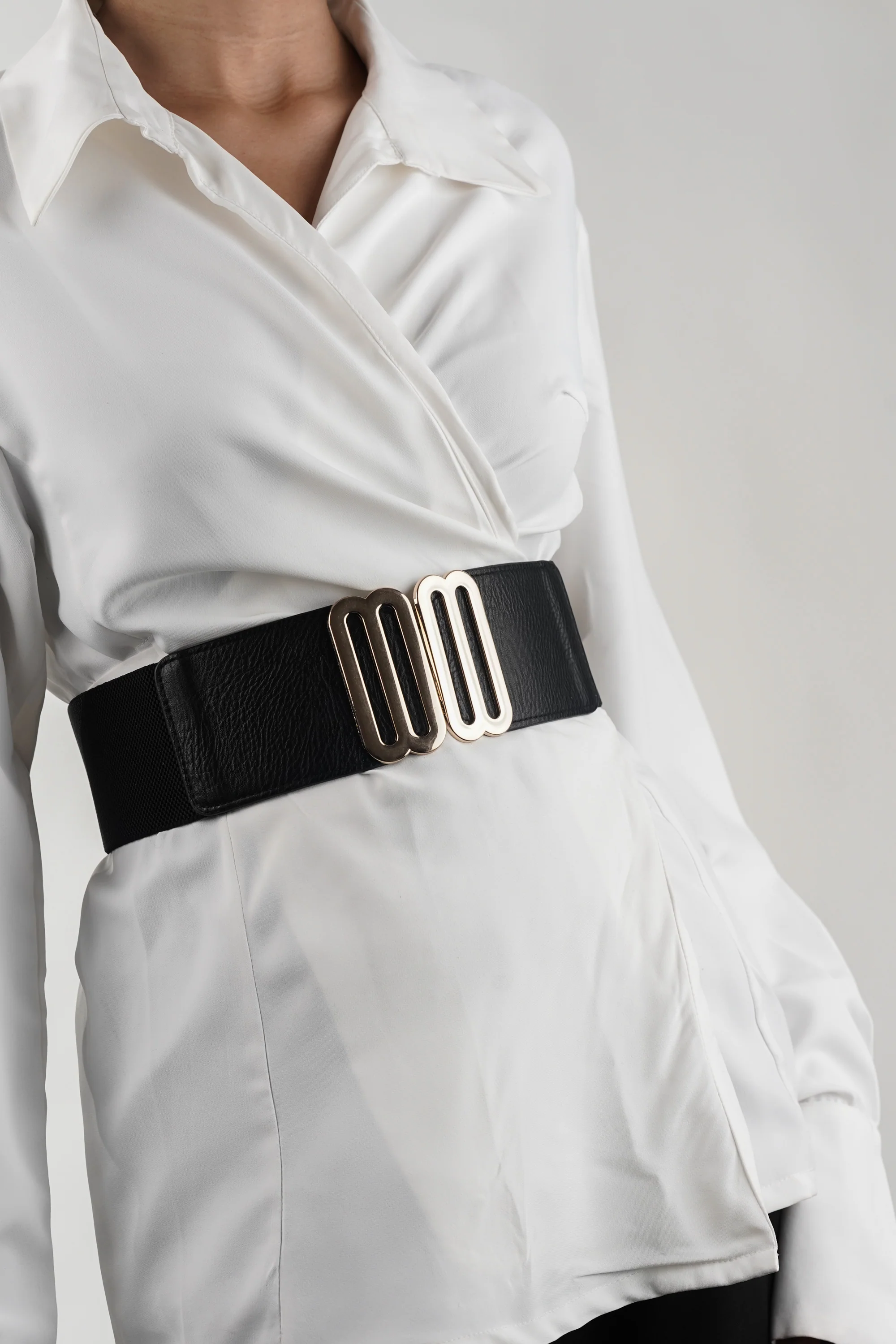Black Elastic Belt With Metallic Buckle