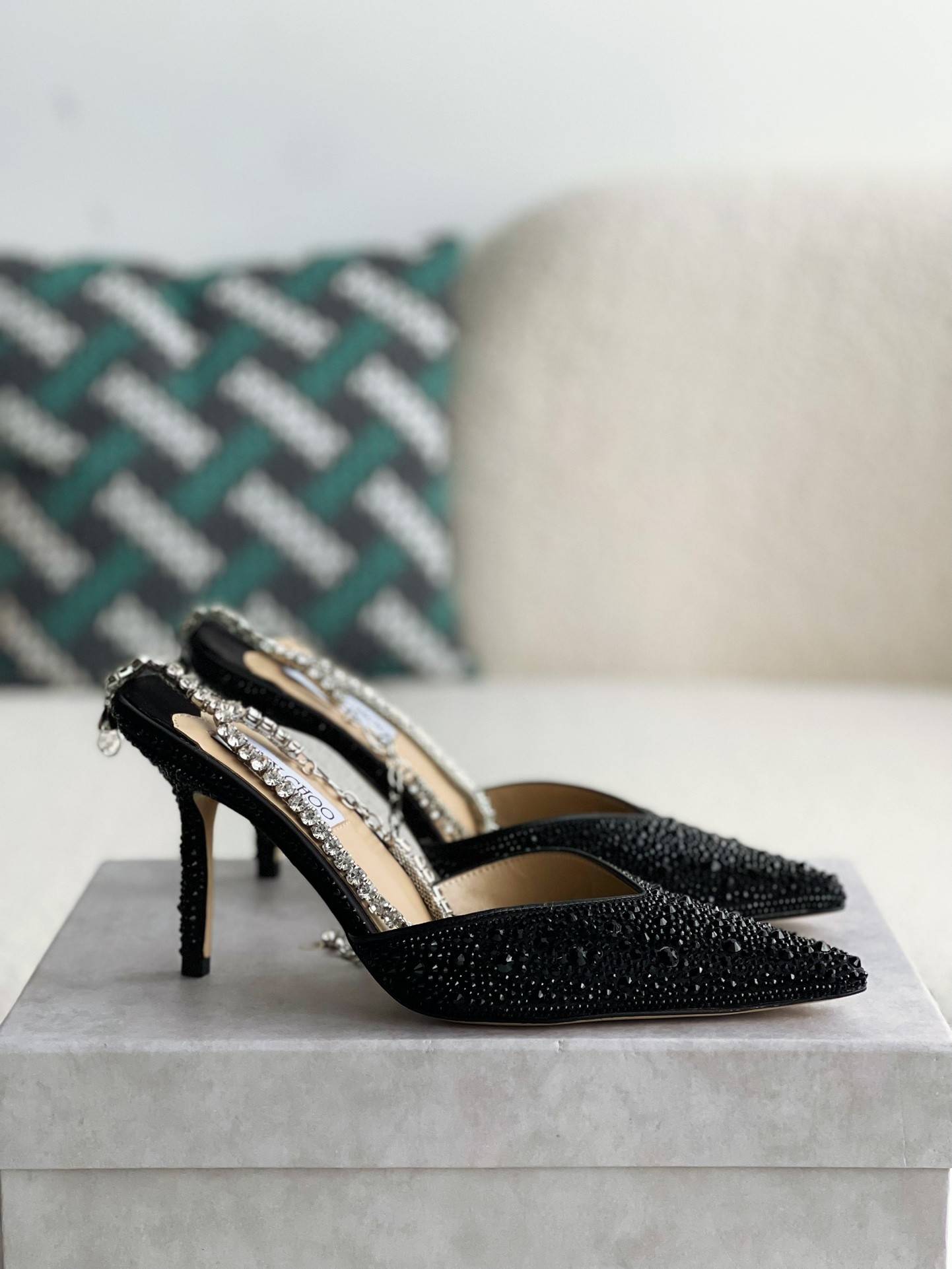 Jimmy Ch/Saeda 100 Lady Crystal Chain Heels JC