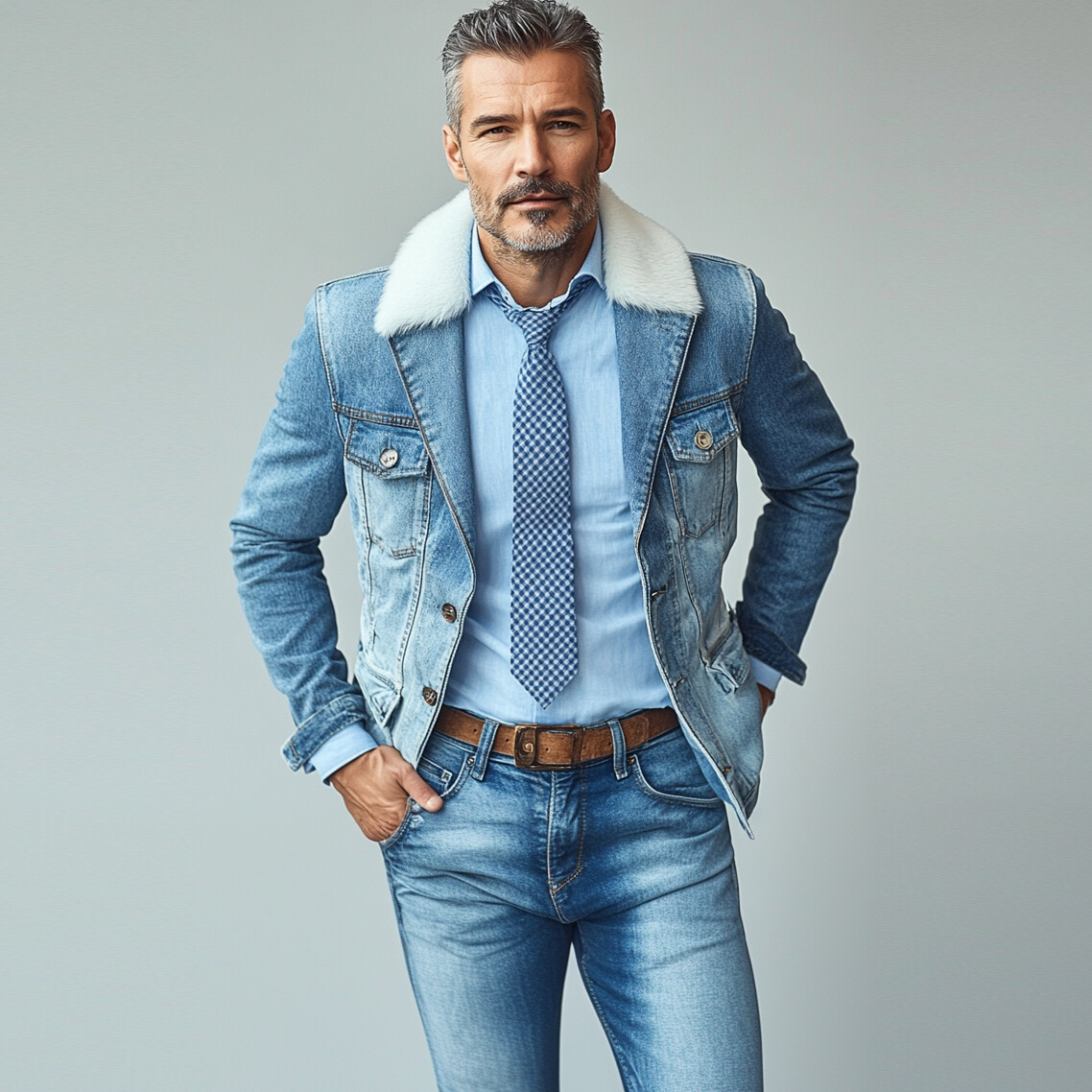 Men's Casual Short Plush Lapel Single Breasted Denim Jacket