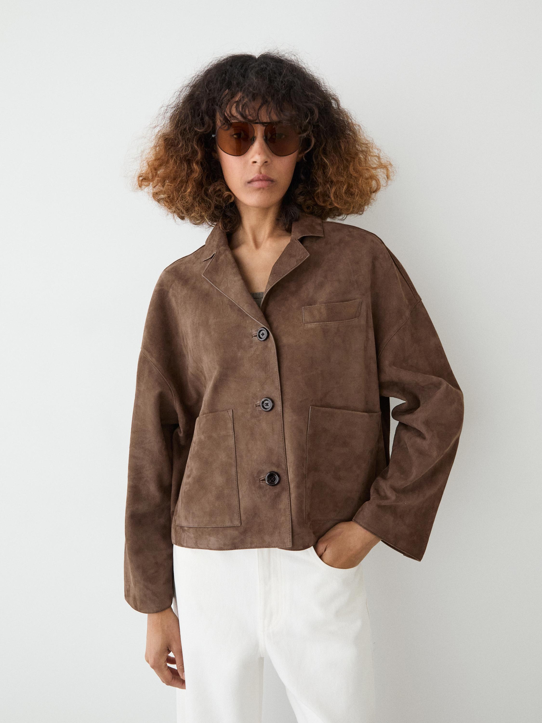 Chaqueta fluida piel acabado ante