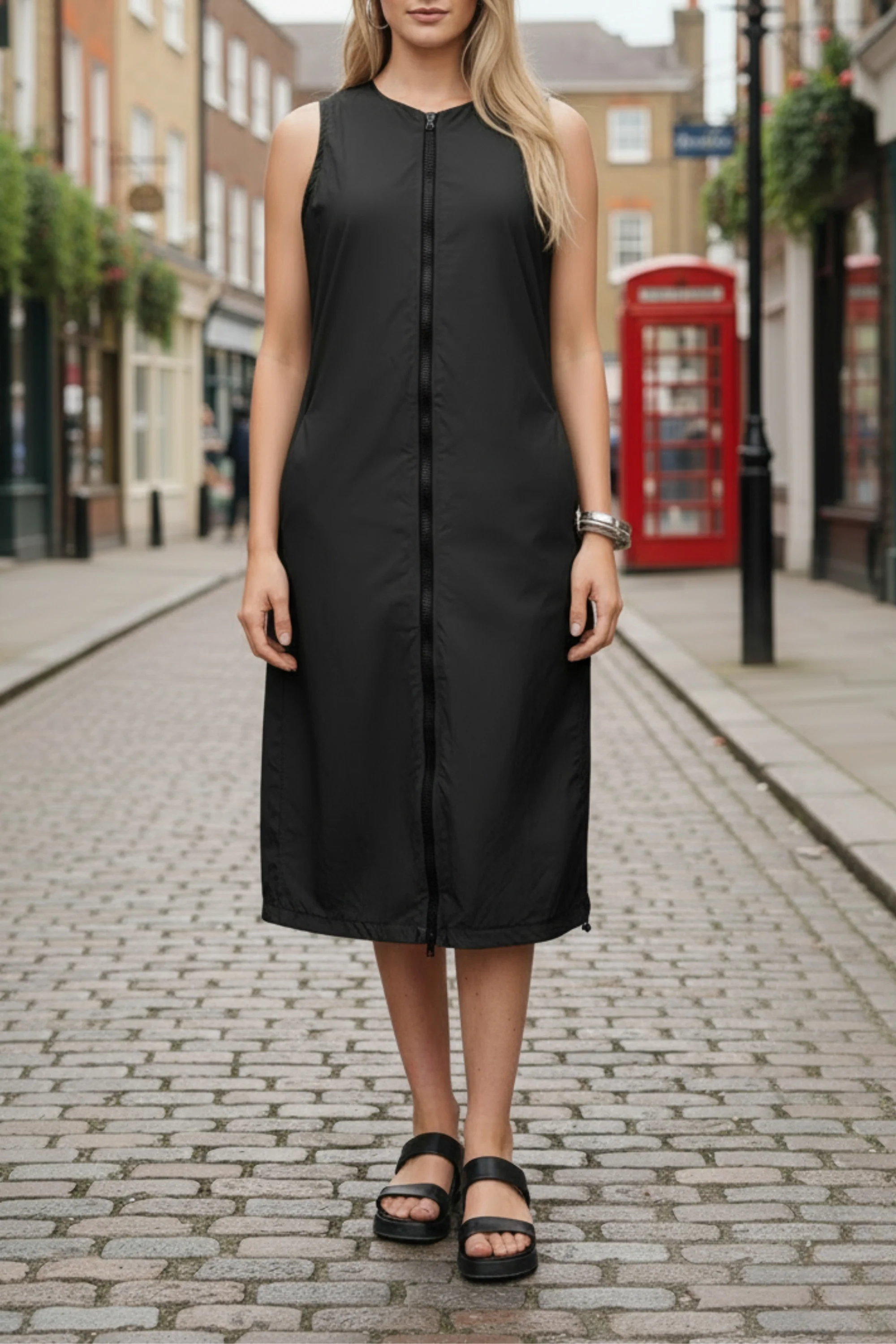 Black Double Slider Zipper Vest Dress