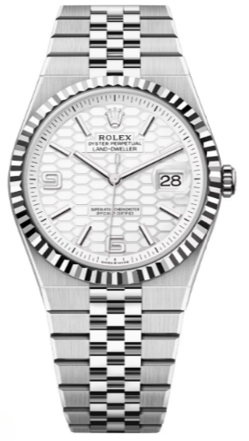 【SUPER CLONE】12A Rolex Land-Dweller 127334-0001 White Honeycomb Dial White Rolesor Jubilee Bracelet 40mm