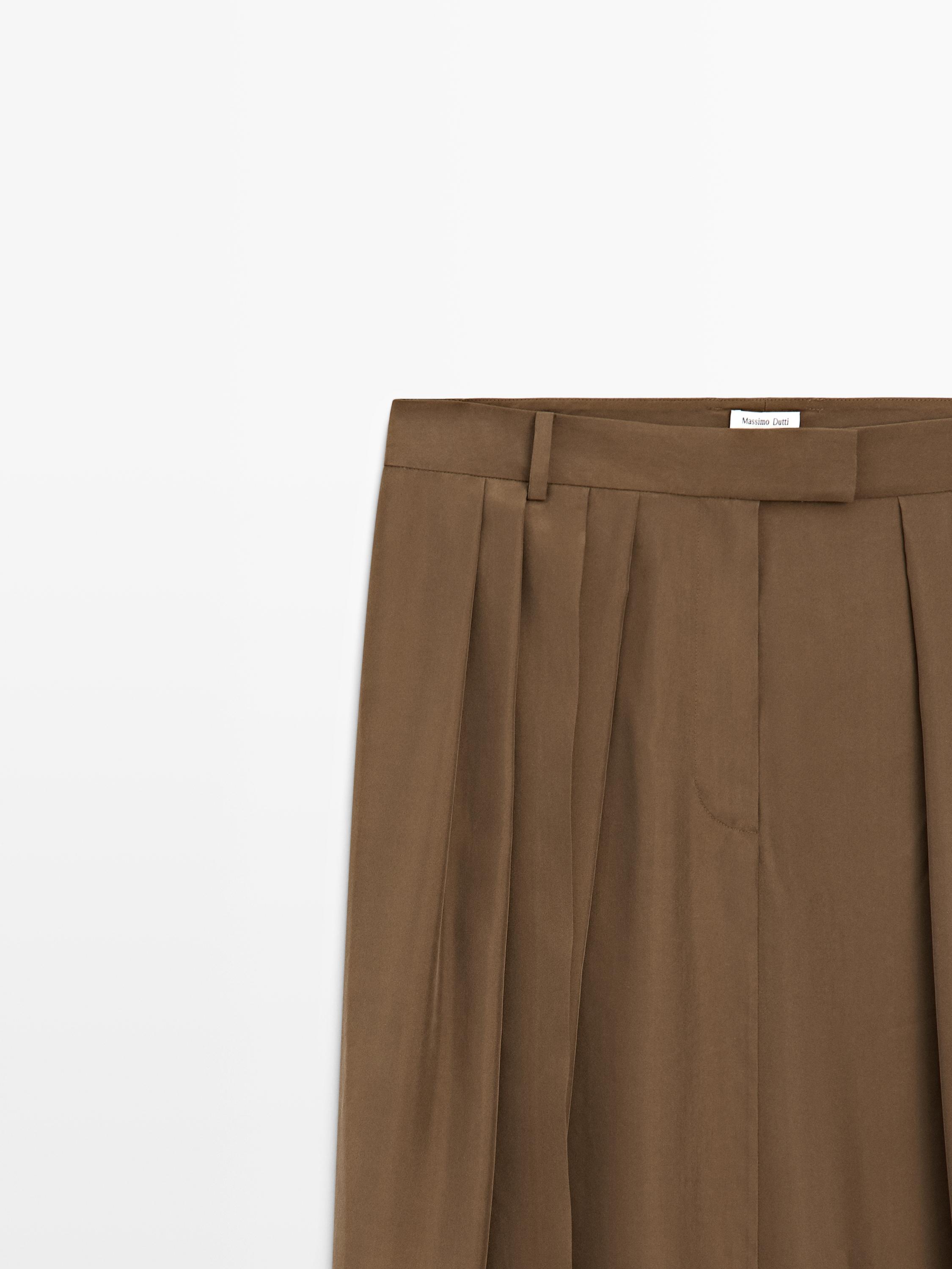 Falda midi detalle frunces 100% seda - STUDIO
