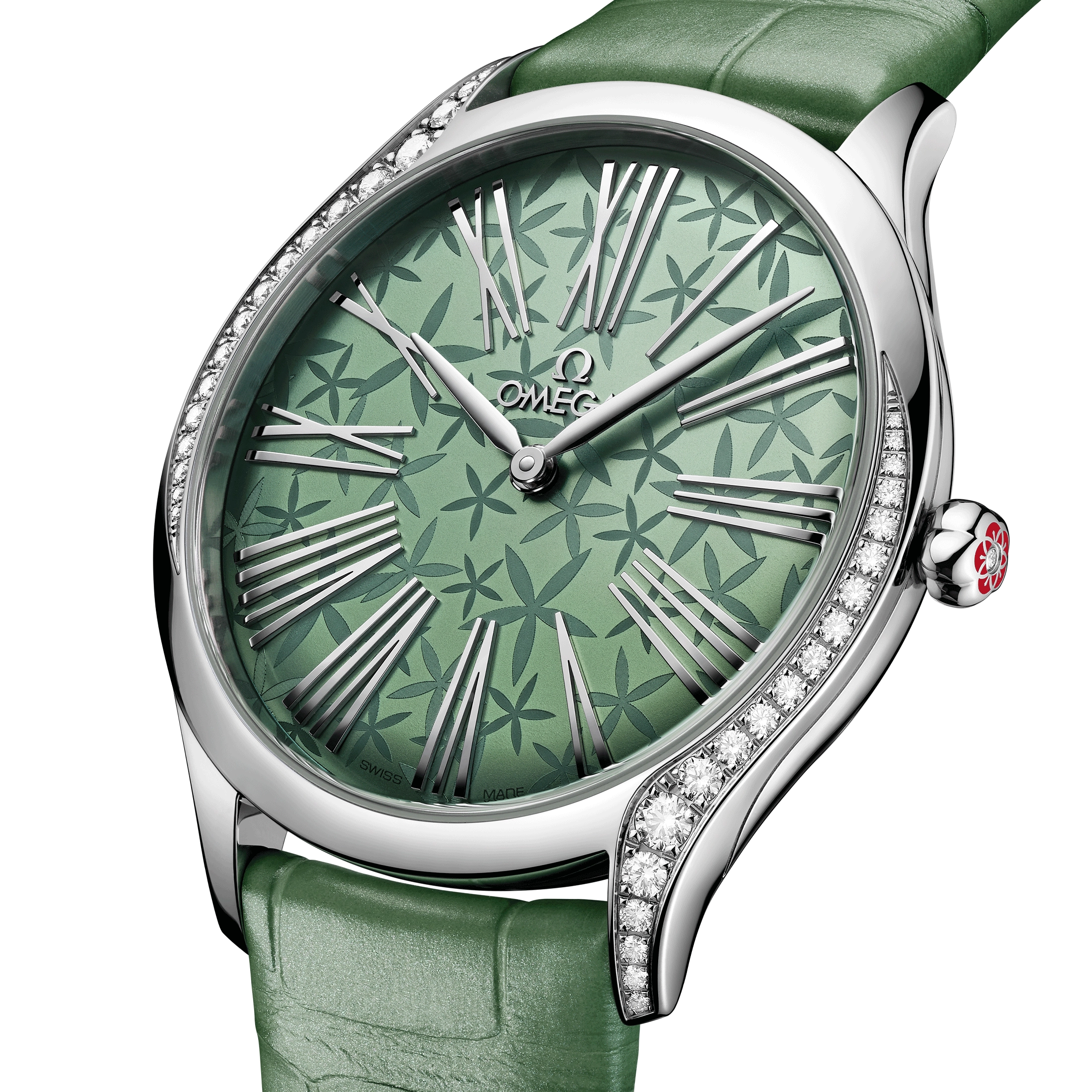 Omega De Ville Trésor quartz green dial green leather strap 36mm 428.18.36.60.10.002