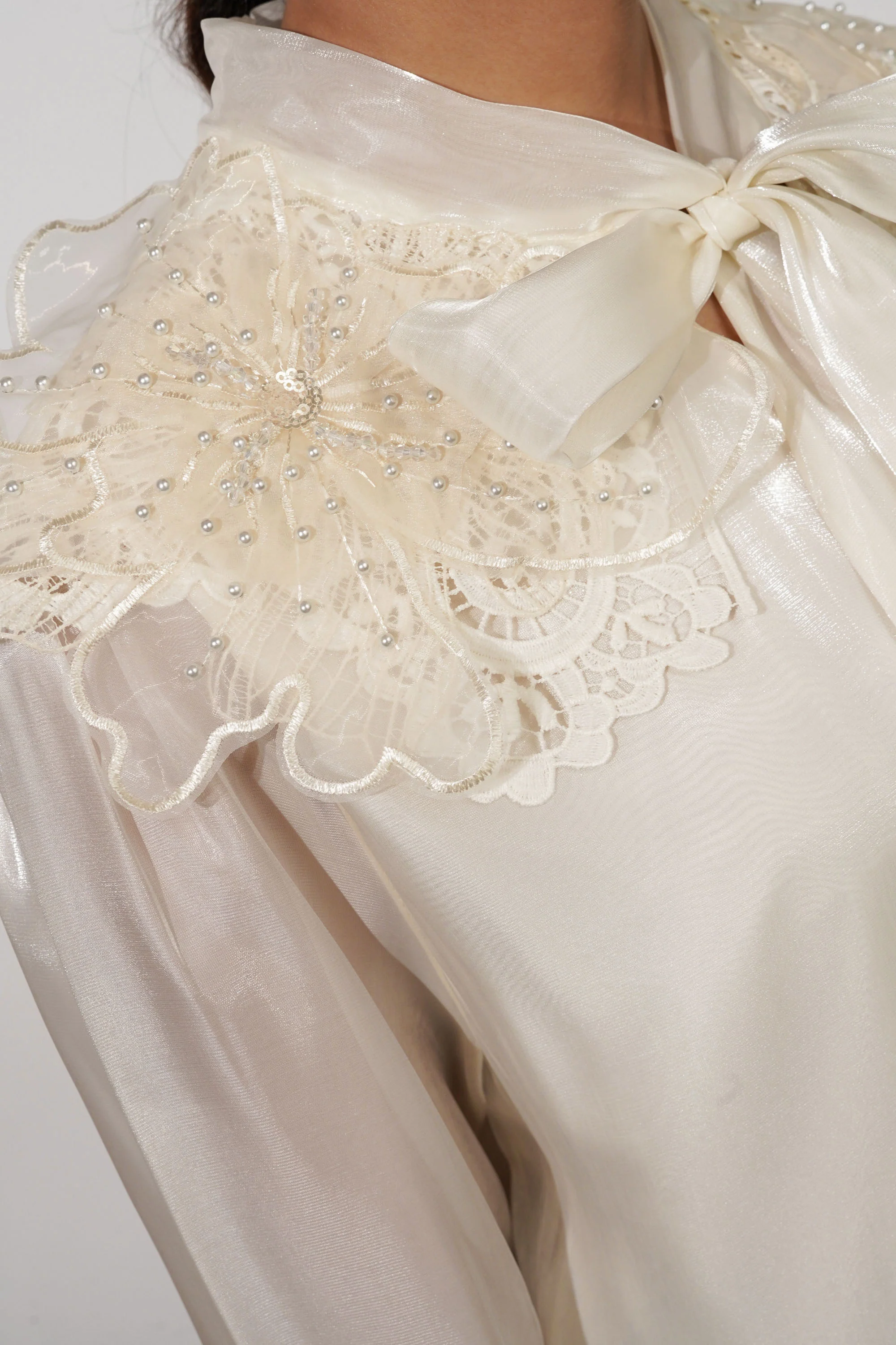 Pearl Flower Embroidered Tissue Top