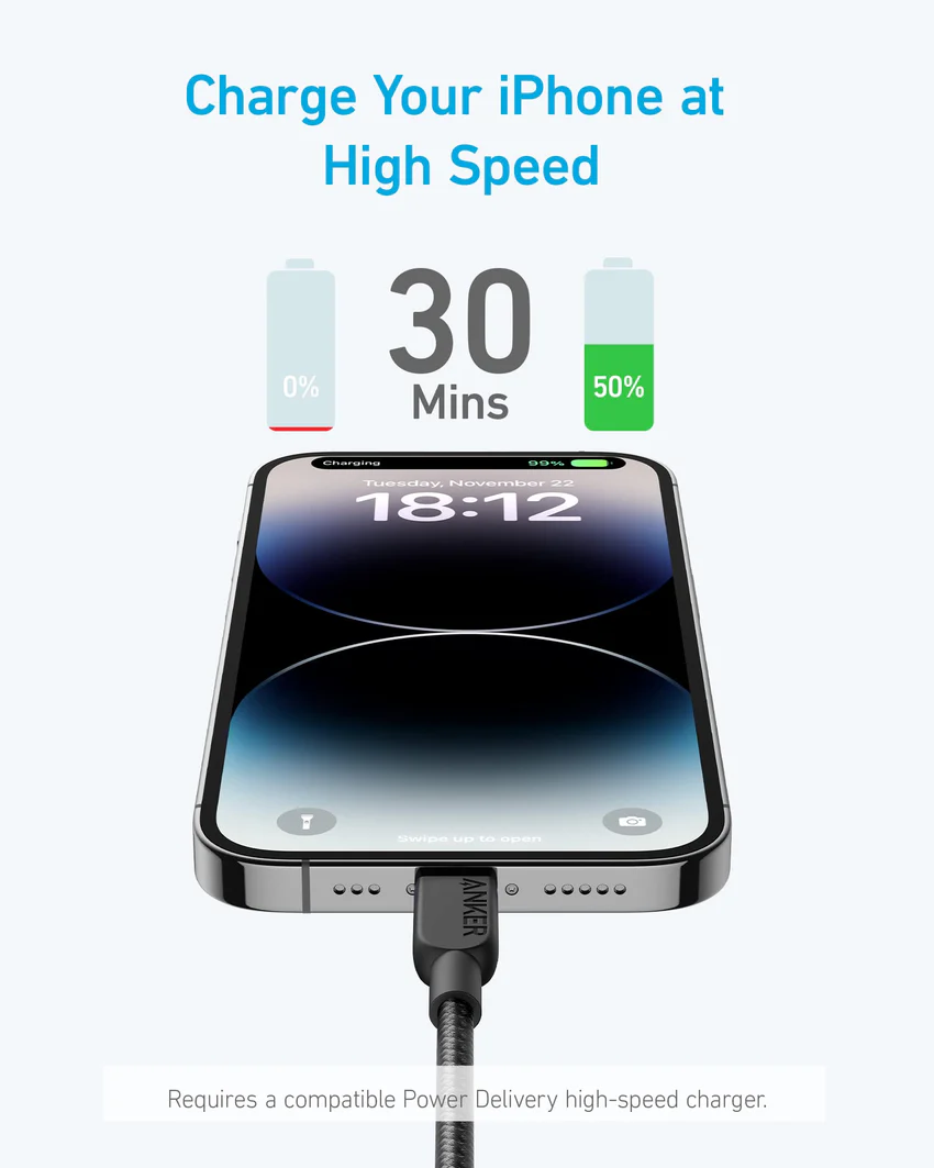 Anker 310 USB-C to Lightning Cable (6 ft /10 ft /3 ft)