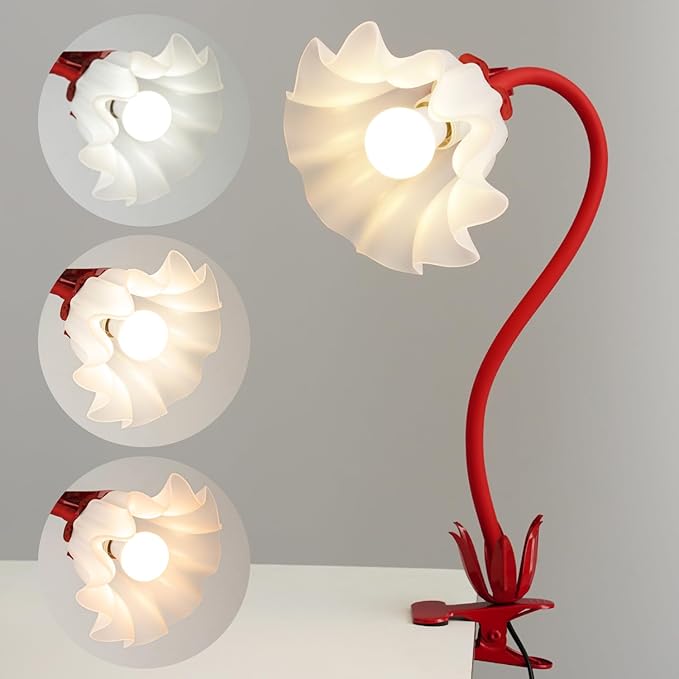 Flower Lamp Clip on Light, 3 Color Modes Eye-Caring Desk Lamp with Clamp
