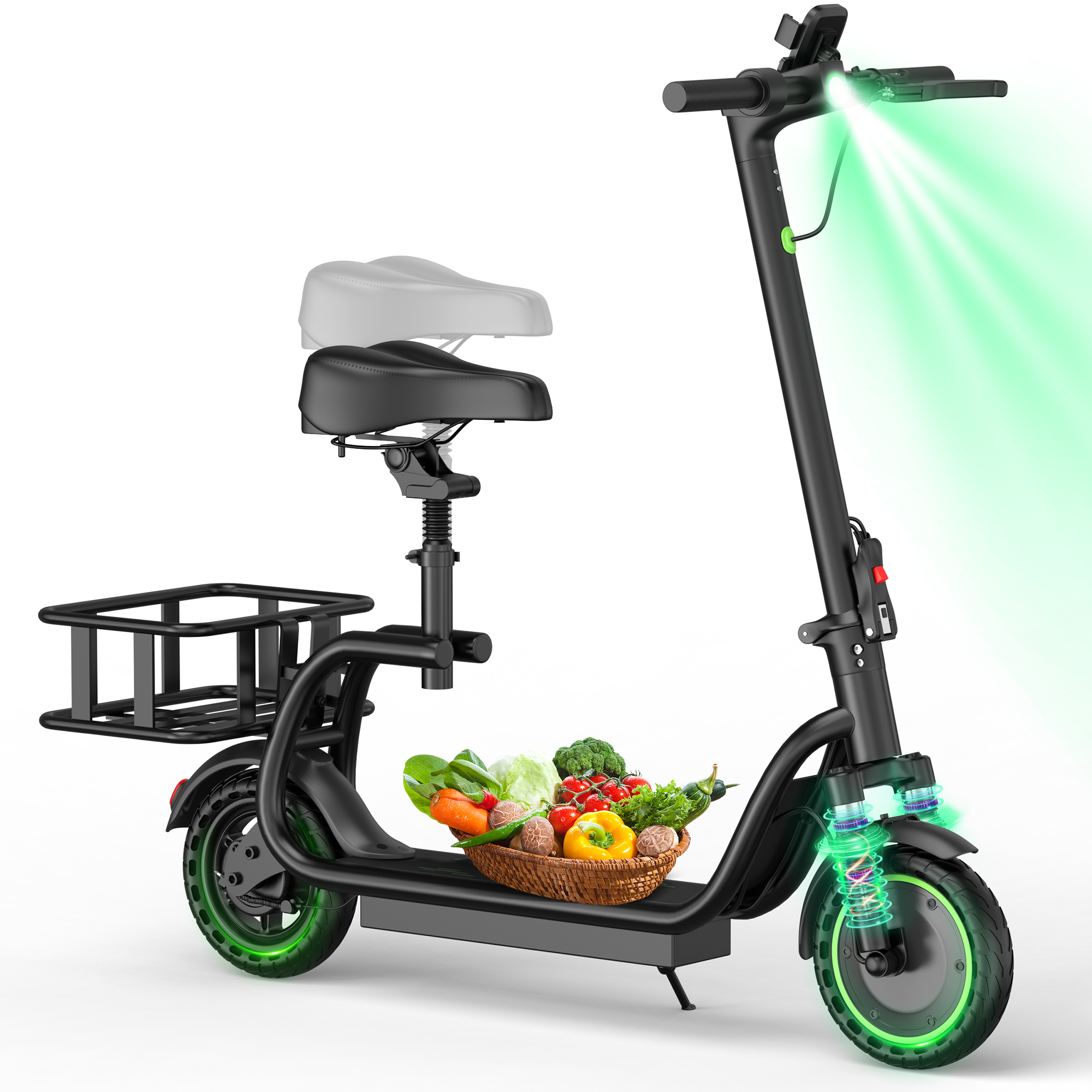 AOVOPRO H2 350W Electric Scooter 8.5 inch Wheel With Seat & Basket 15 Miles
