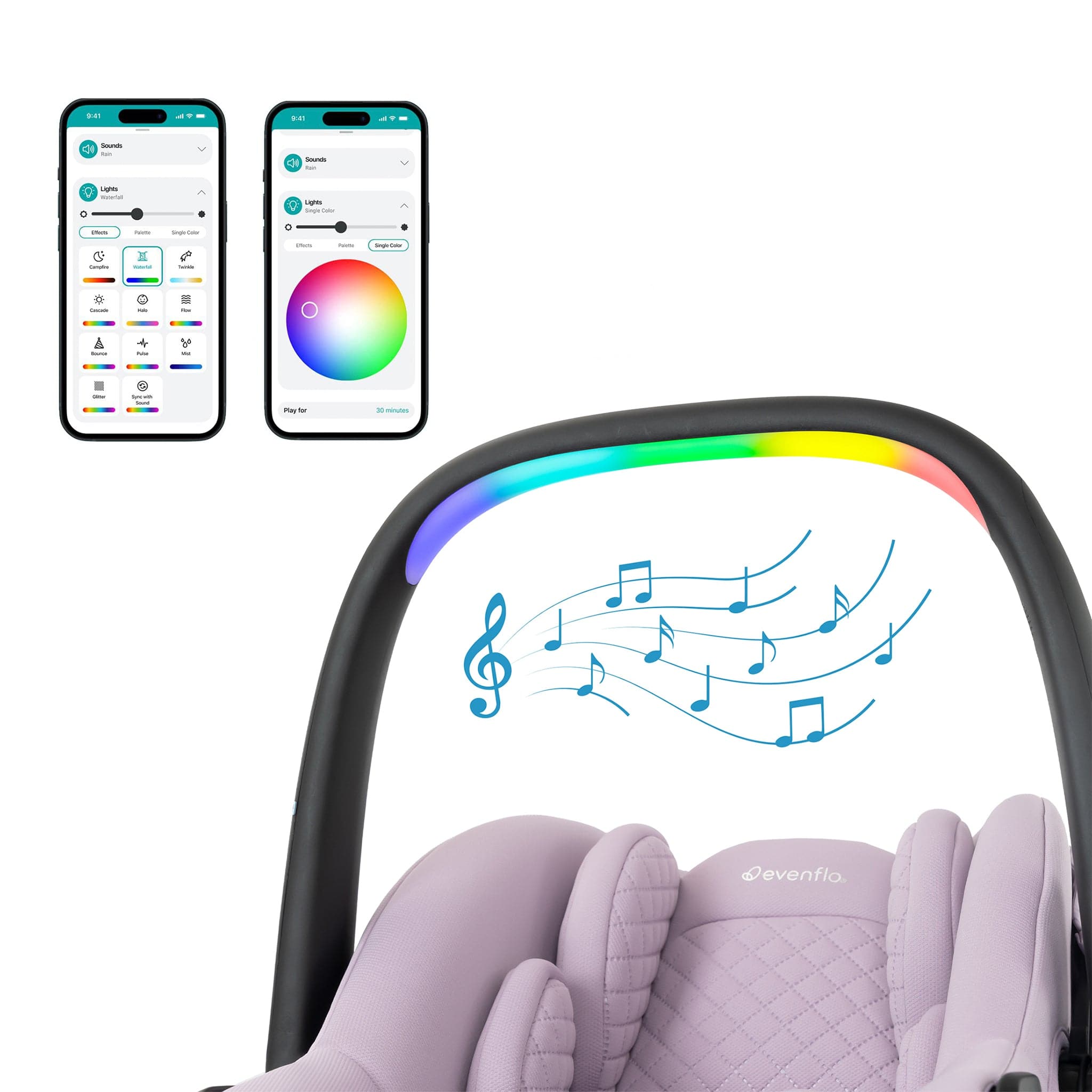 Evenflo Revolve180 LiteMax NXT Rotational Infant Car Seat with SensorySoothe - Agate Purple