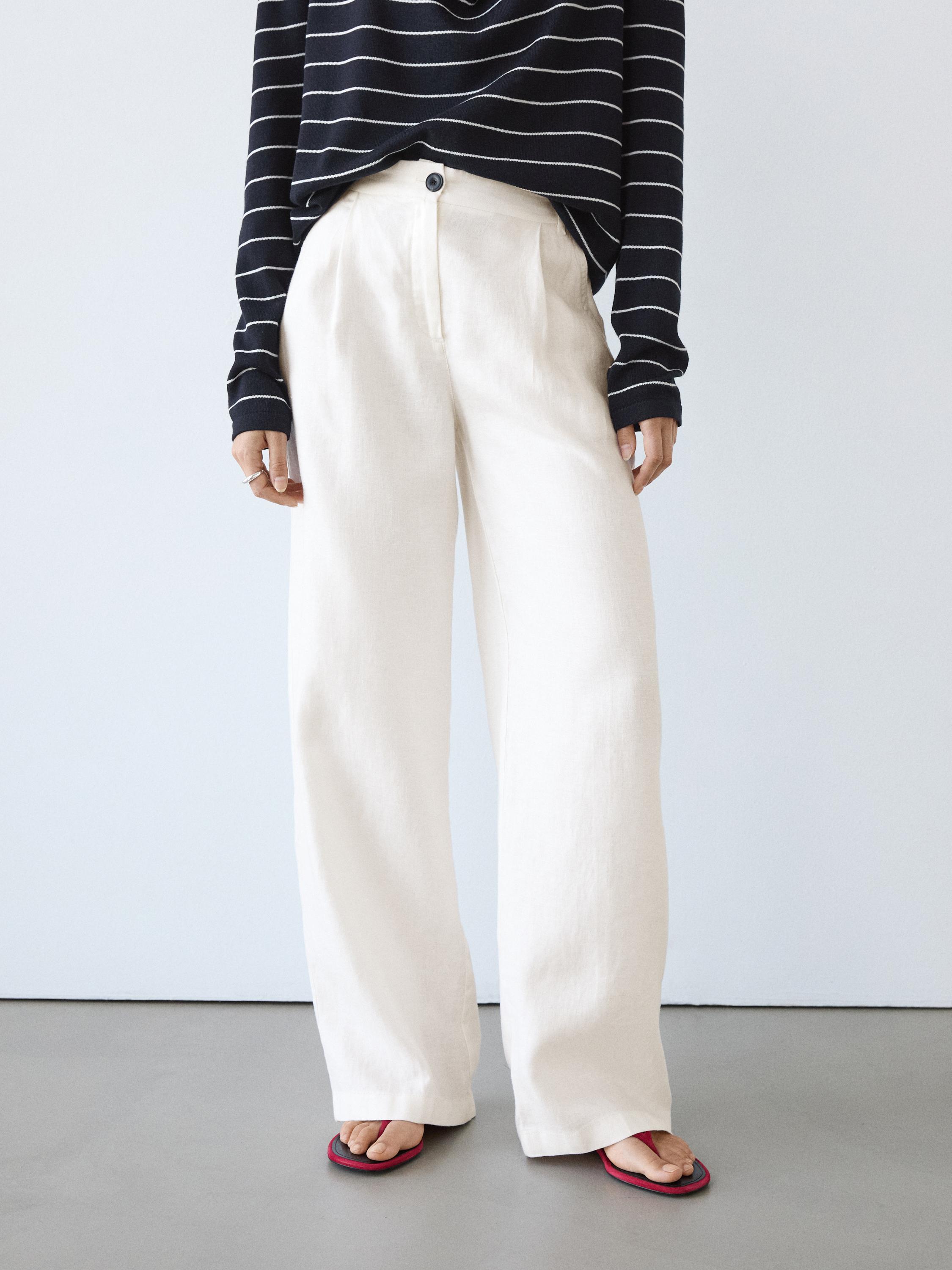 Pantalón wide leg goma 100% lino