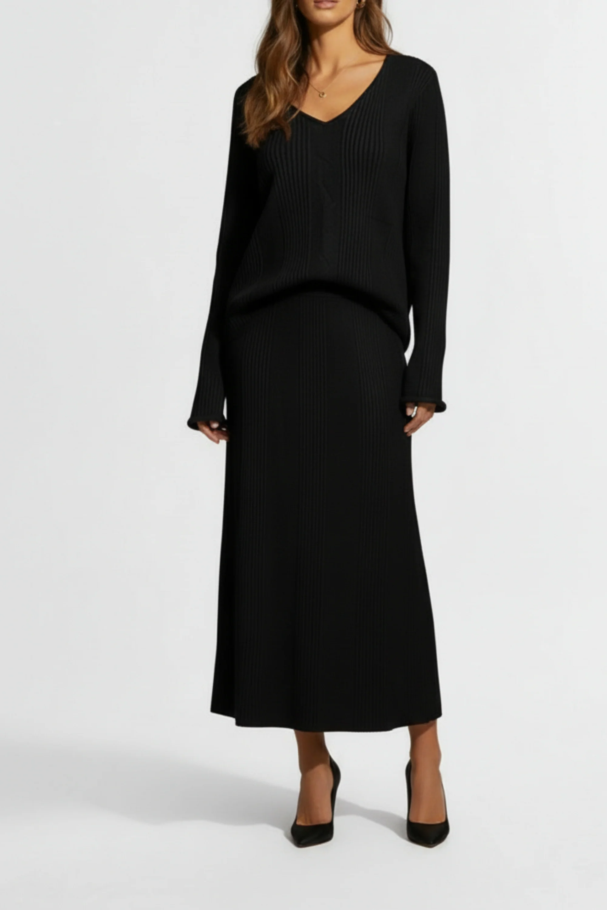 Noir Ribbed Skirt Co-ord Set