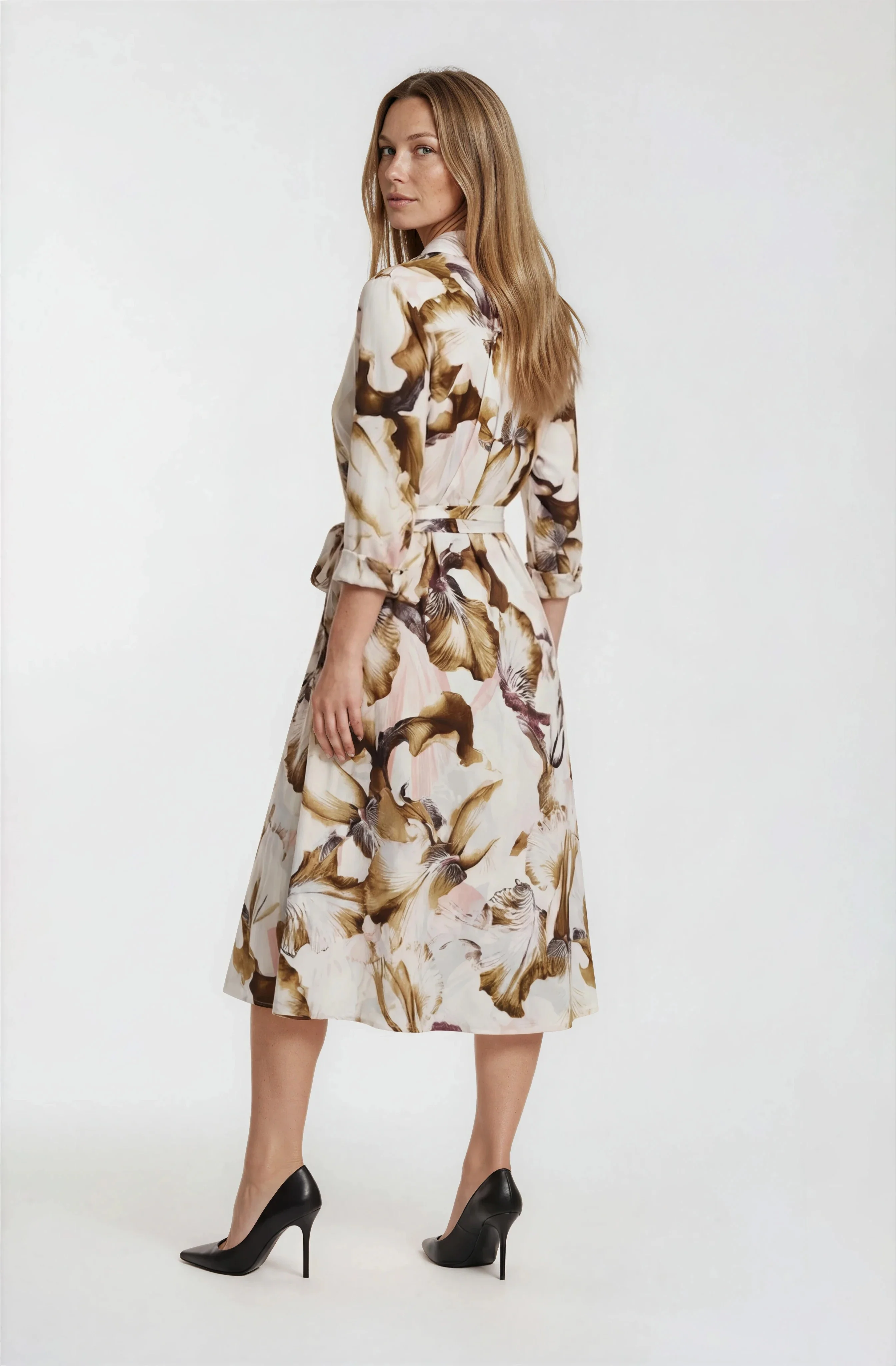 Printed Midi Dress - White