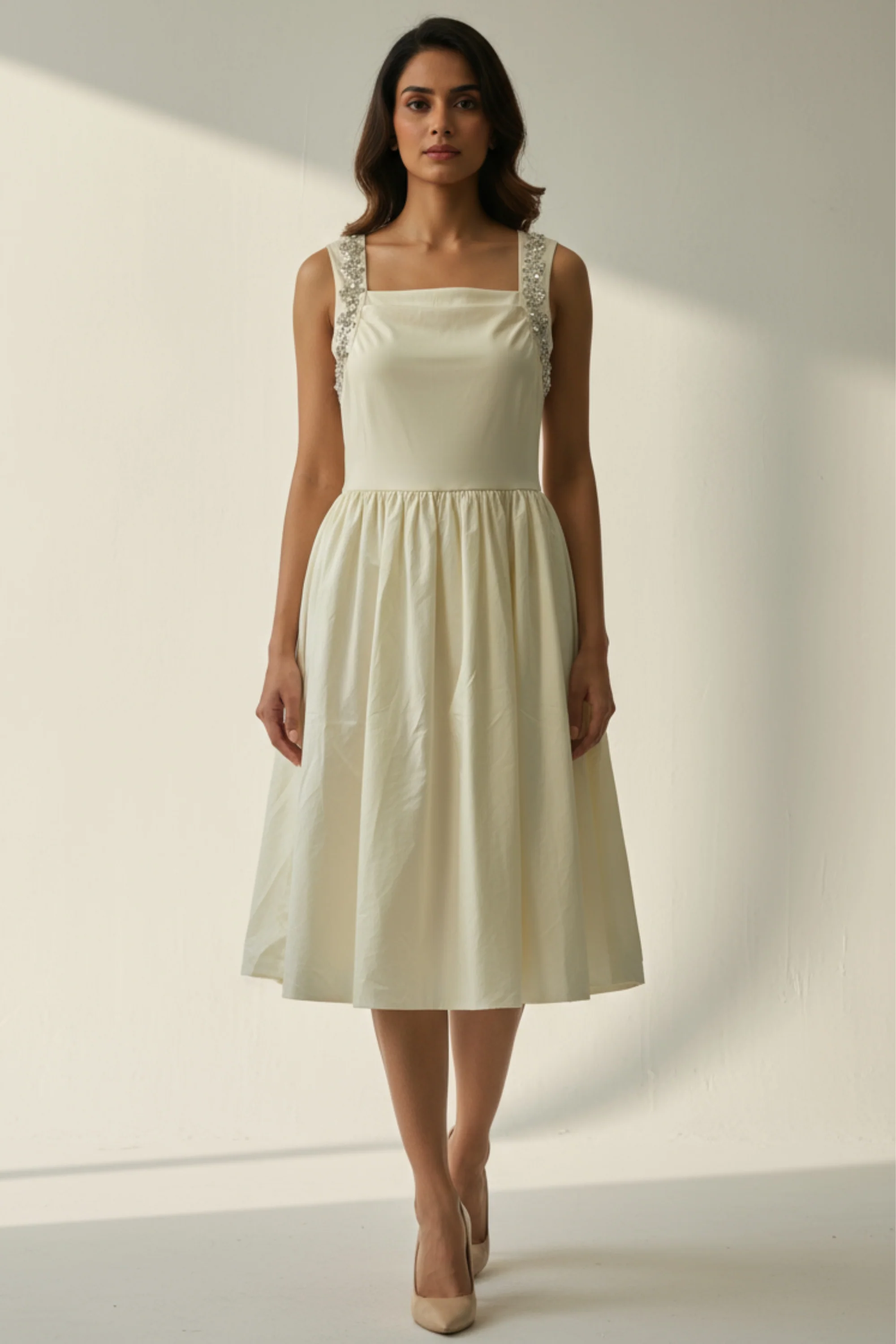 Louisa Ivory Flared Dress