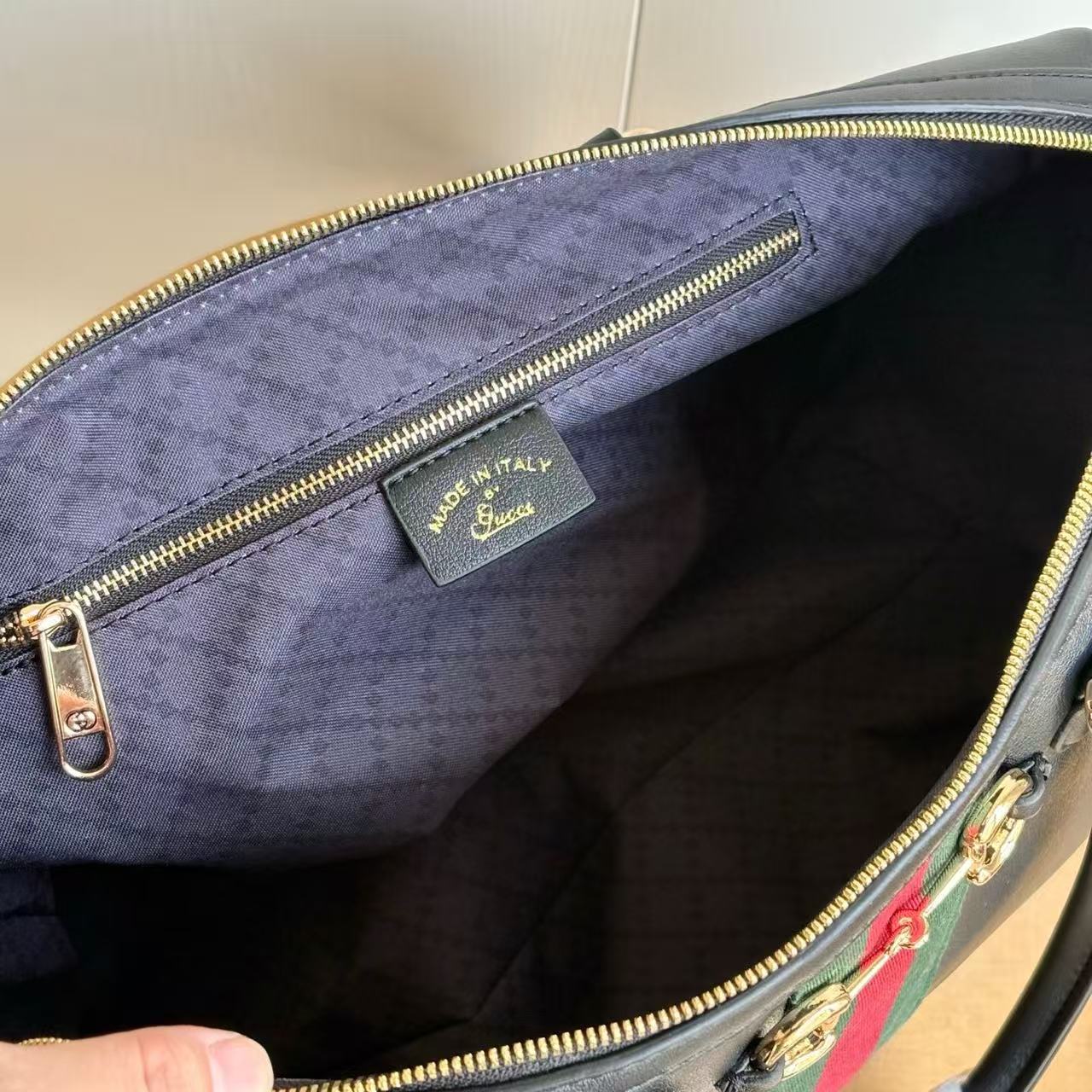 Black leather handbag 15.2″ × 8.9″ × 5.1″