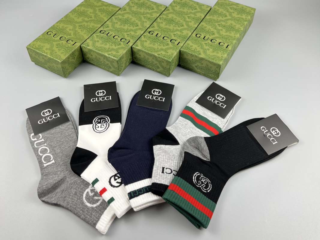 Set of 5 Pairs of Cotton Anti-bacterial Crew Socks WZ-924000149