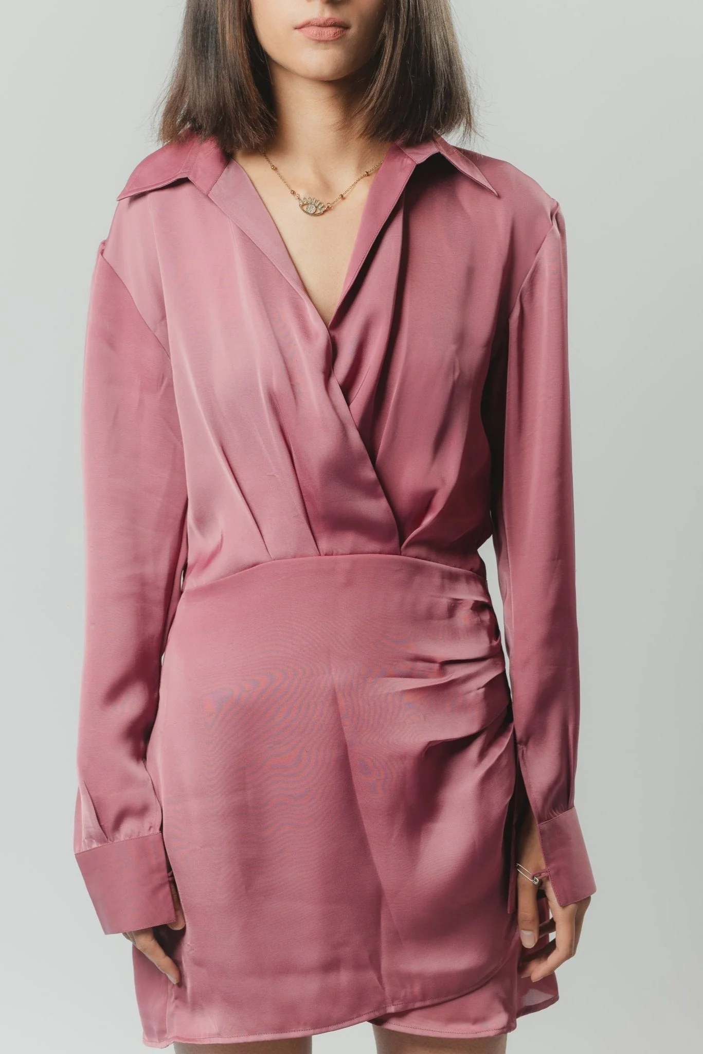 Smoky Pink Flared Satin Dress
