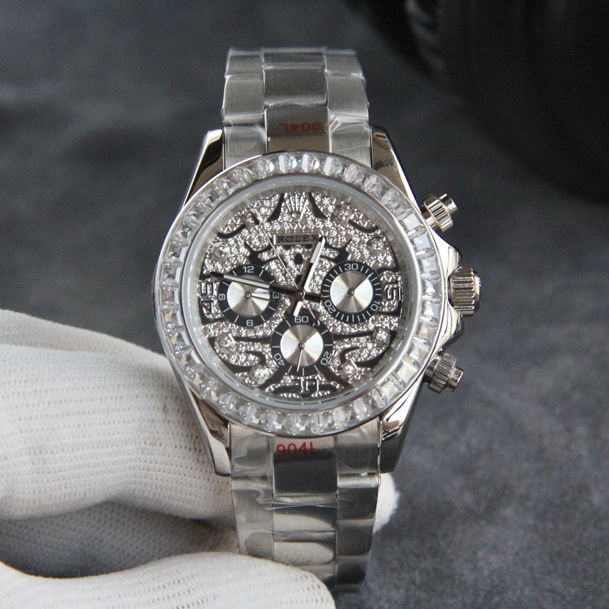 Rolxx Daytona Eye of the Tiger 40mm White Gold Dial Steel Watch Band Size:40mm
