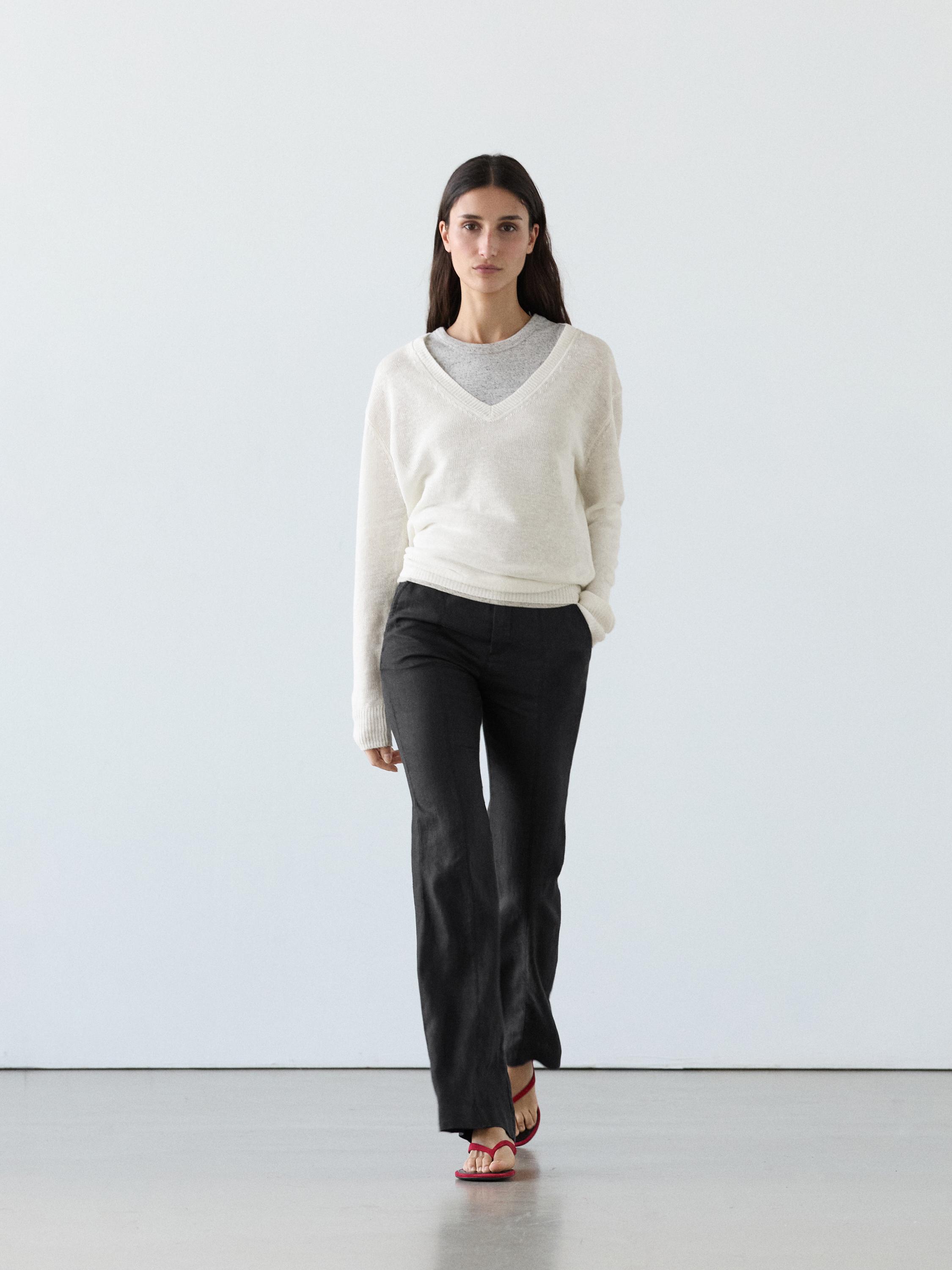 Pantalón kick flare fit 100% lino