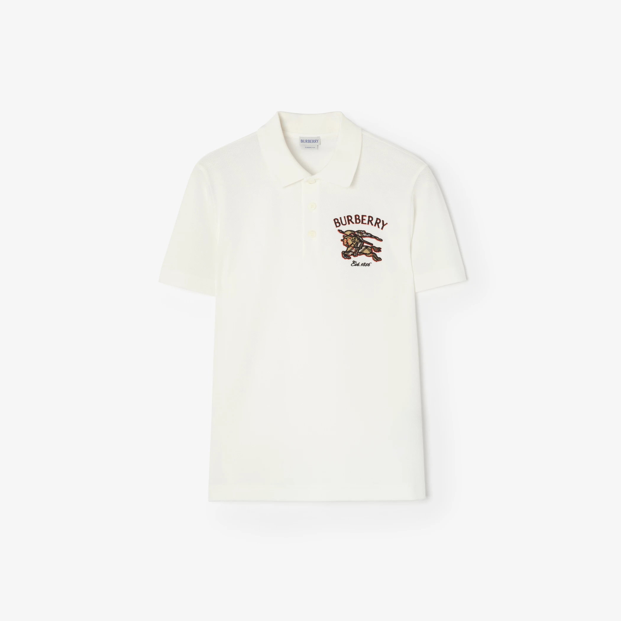 Burberry 81326801 Knight Check Cotton Polo Chalk White