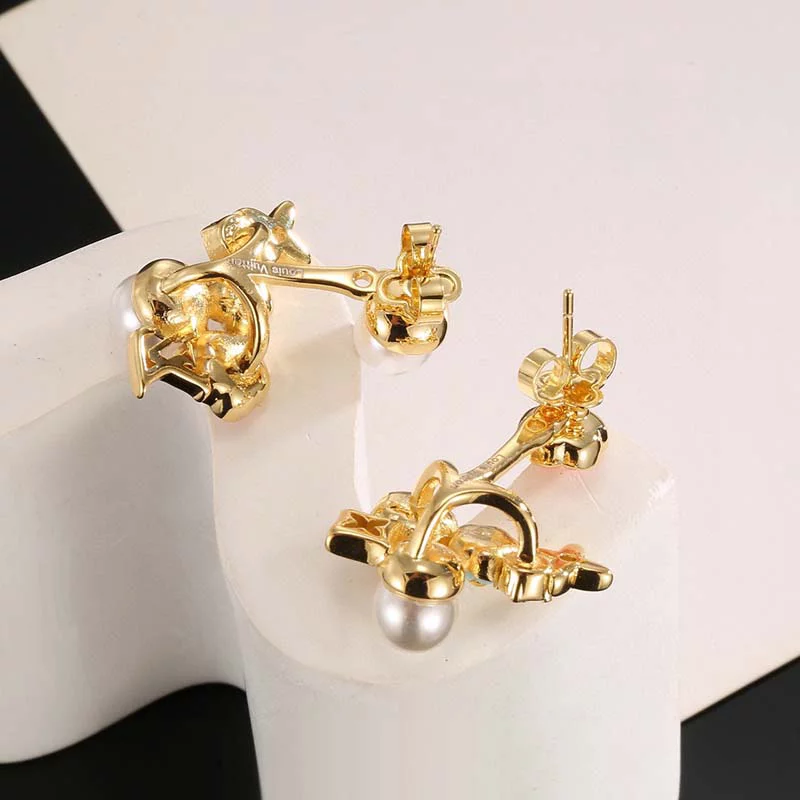 Elegant Stone-set Flowers Pearls Earrings ED-931325