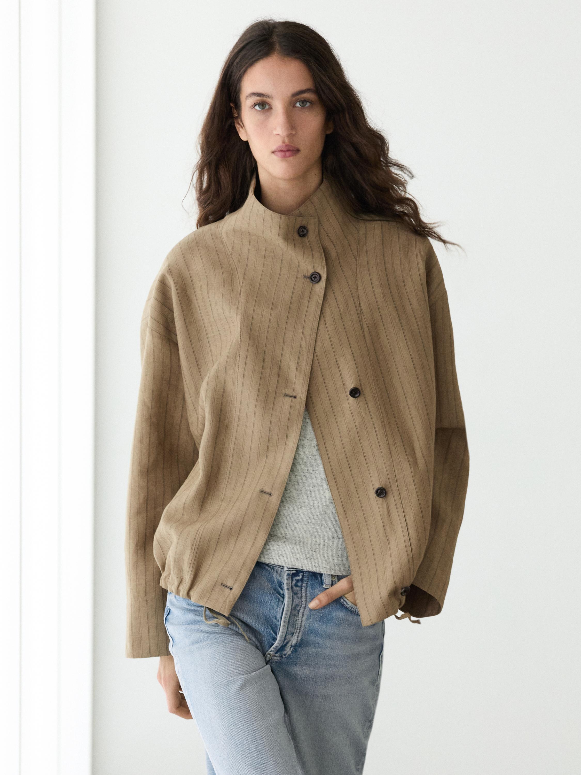 Chaqueta tipo bomber rayas mezcla lino