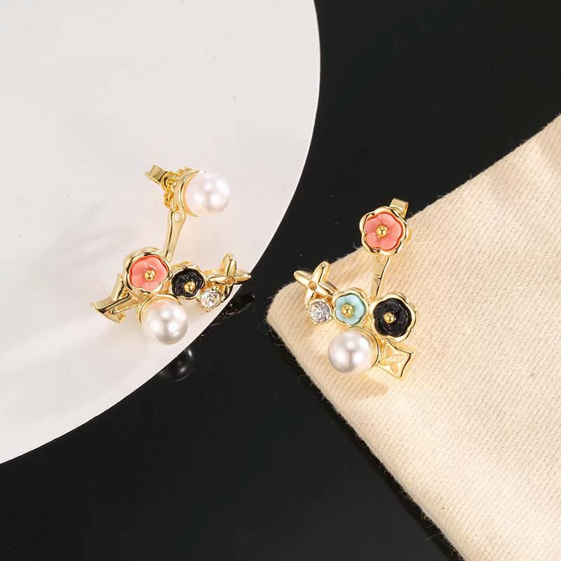 Elegant Stone-set Flowers Pearls Earrings ED-931325