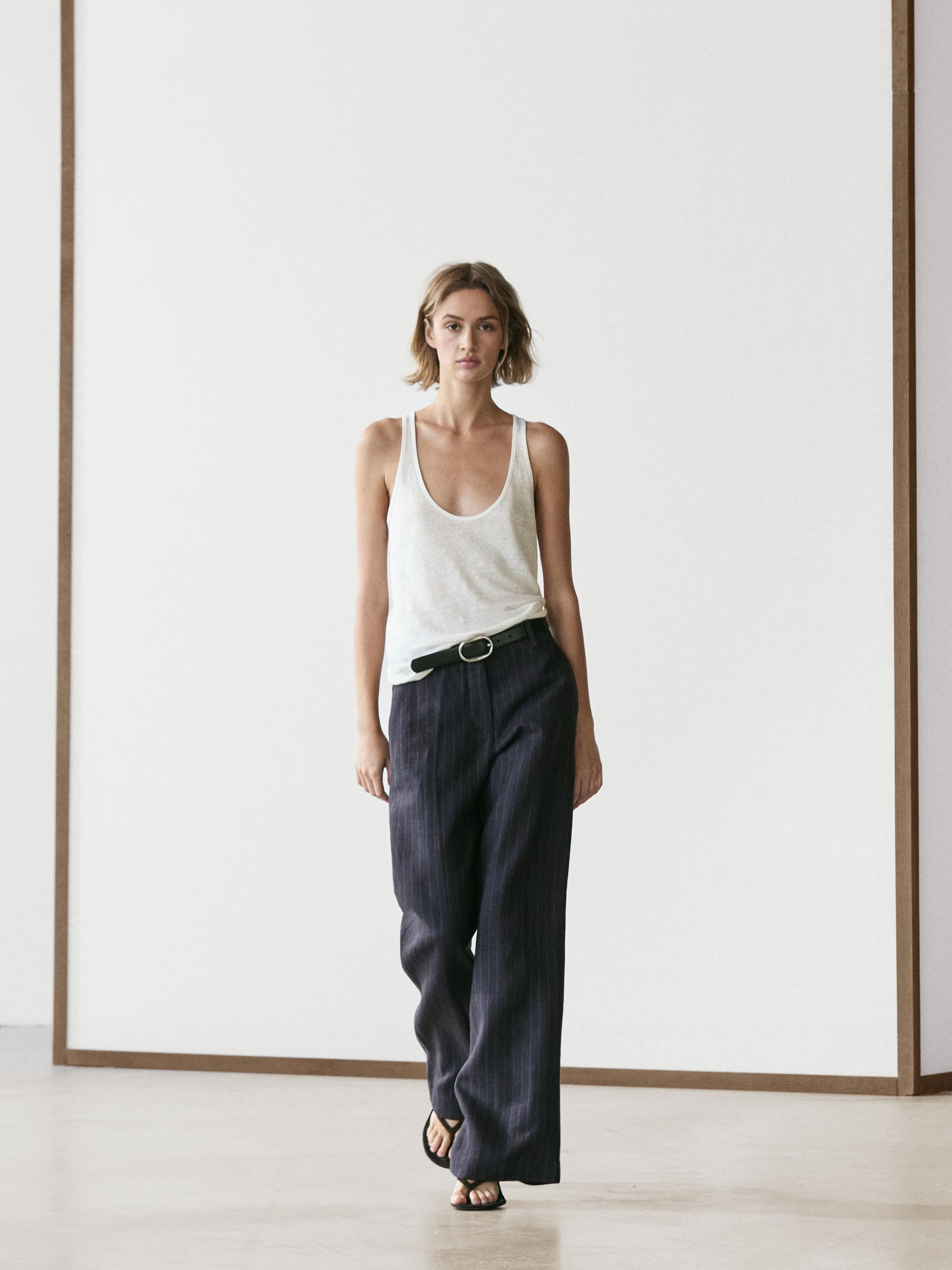 Pantalón ancho raya diplomática lino