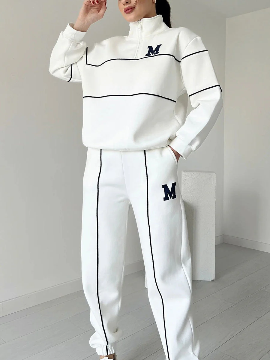 Women's sports and leisure stand collar two-piece set