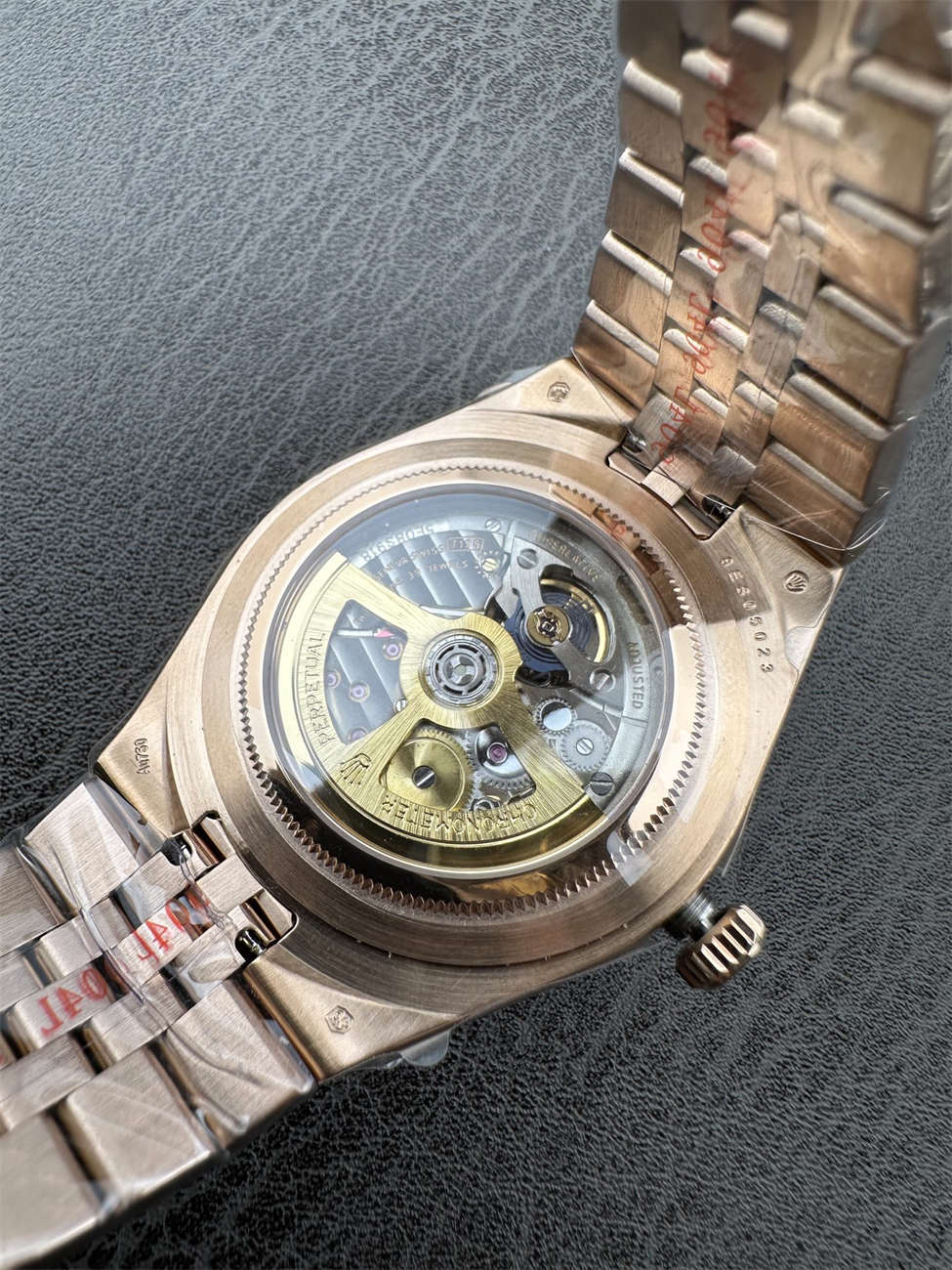 3B Factory Rolex 127385TBR 0003 Replica – Rose Gold Diamond Bezel Honeycomb Dial