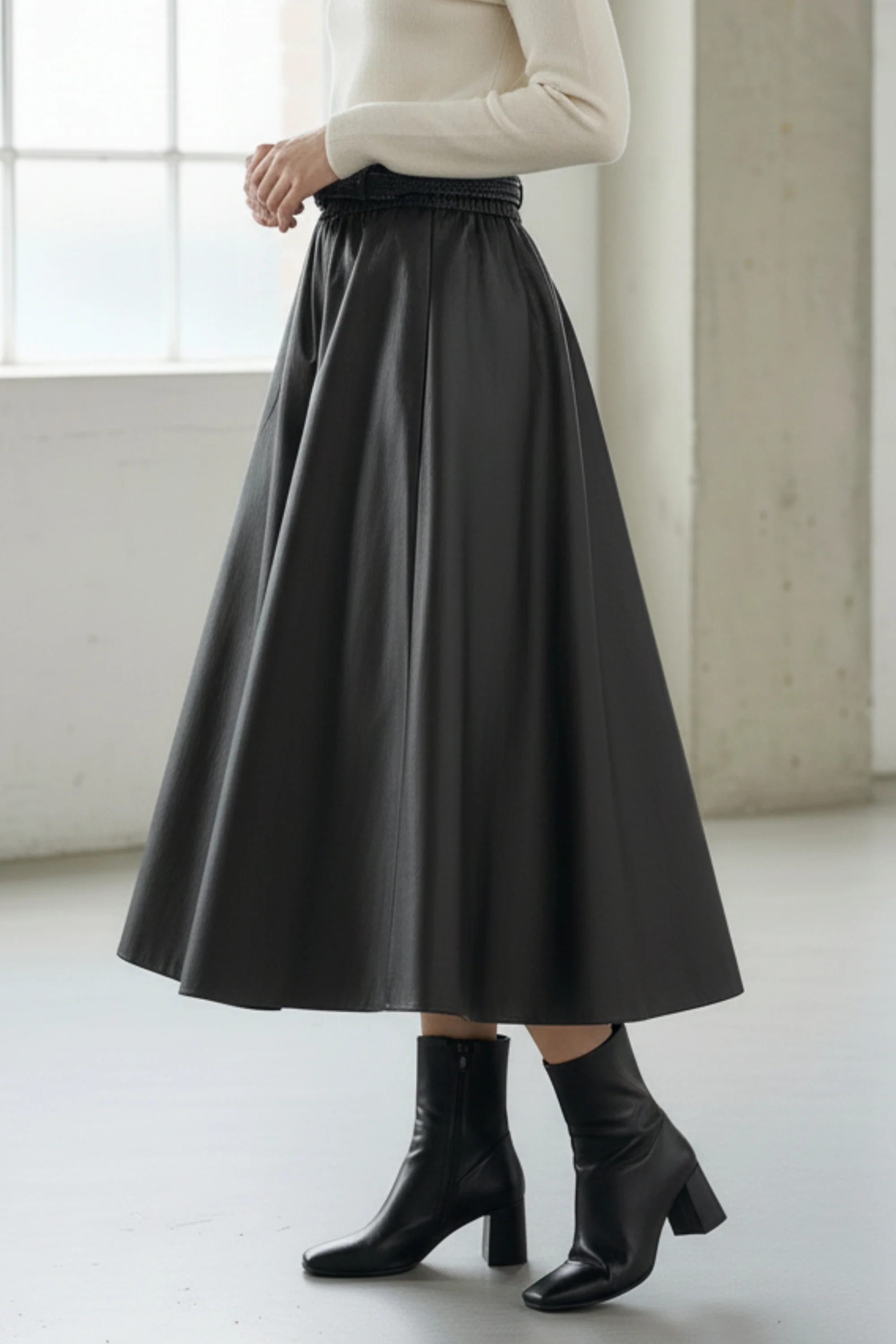 Noir Belted Faux Leather Skirt